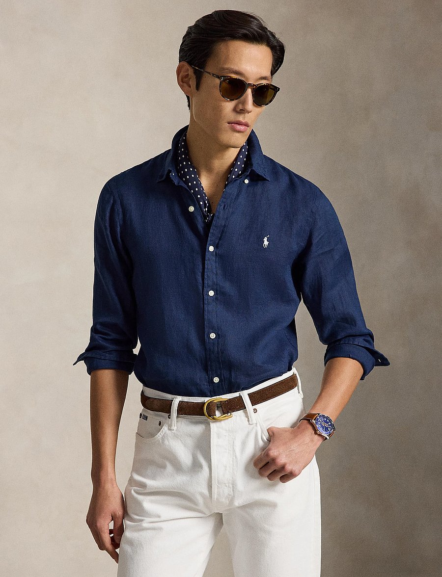 Polo Ralph Lauren - Slim Fit Linen Shirt - hørskjorter - newport navy w/ w - 3