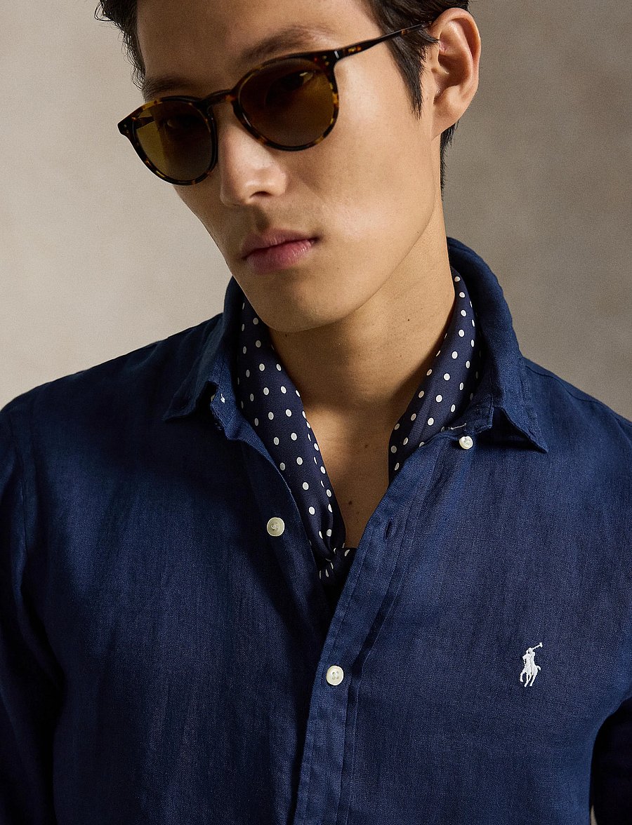 Polo Ralph Lauren - Slim Fit Linen Shirt - hørskjorter - newport navy w/ w - 4
