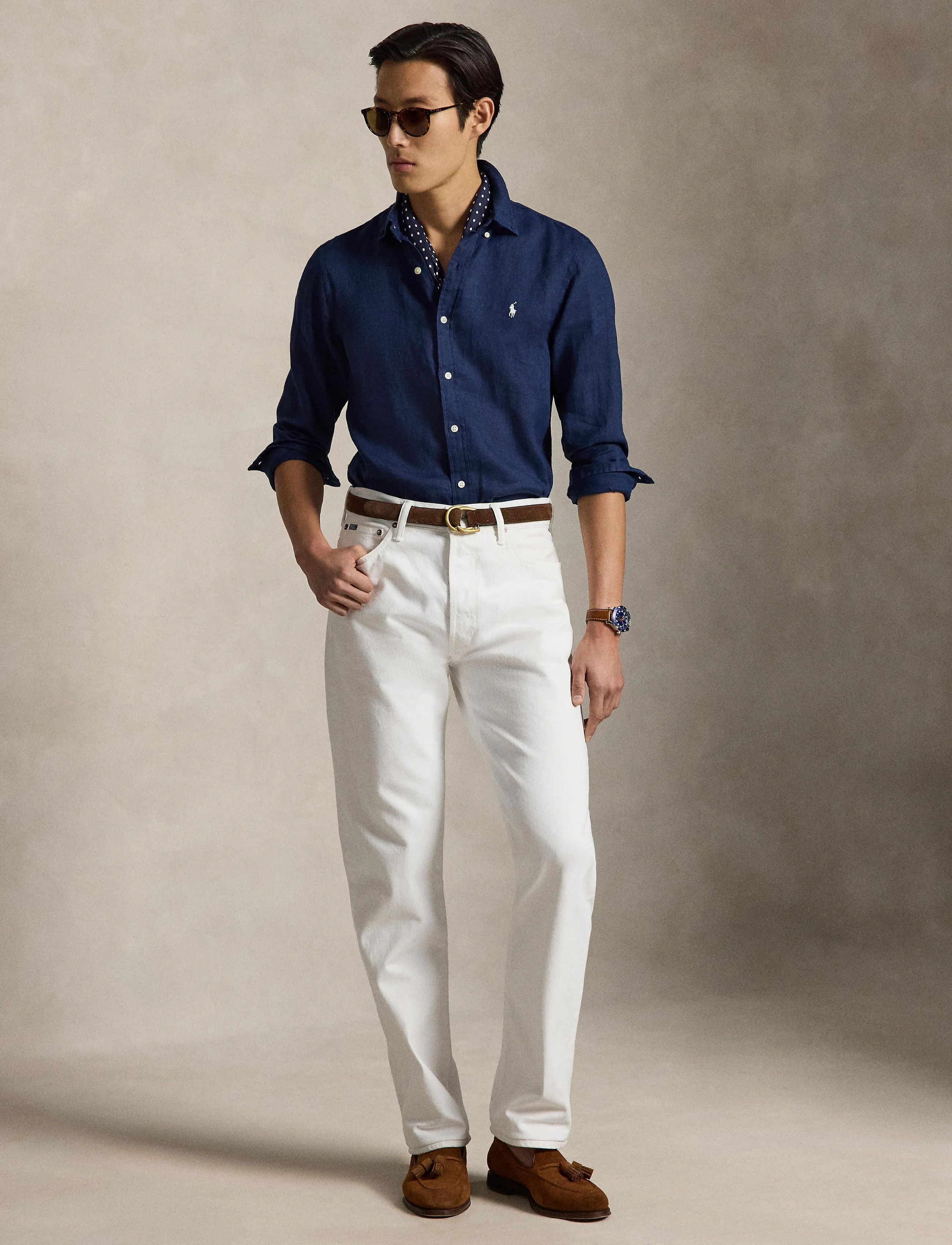 Polo Ralph Lauren - Slim Fit Linen Shirt - hørskjorter - newport navy w/ w - 5