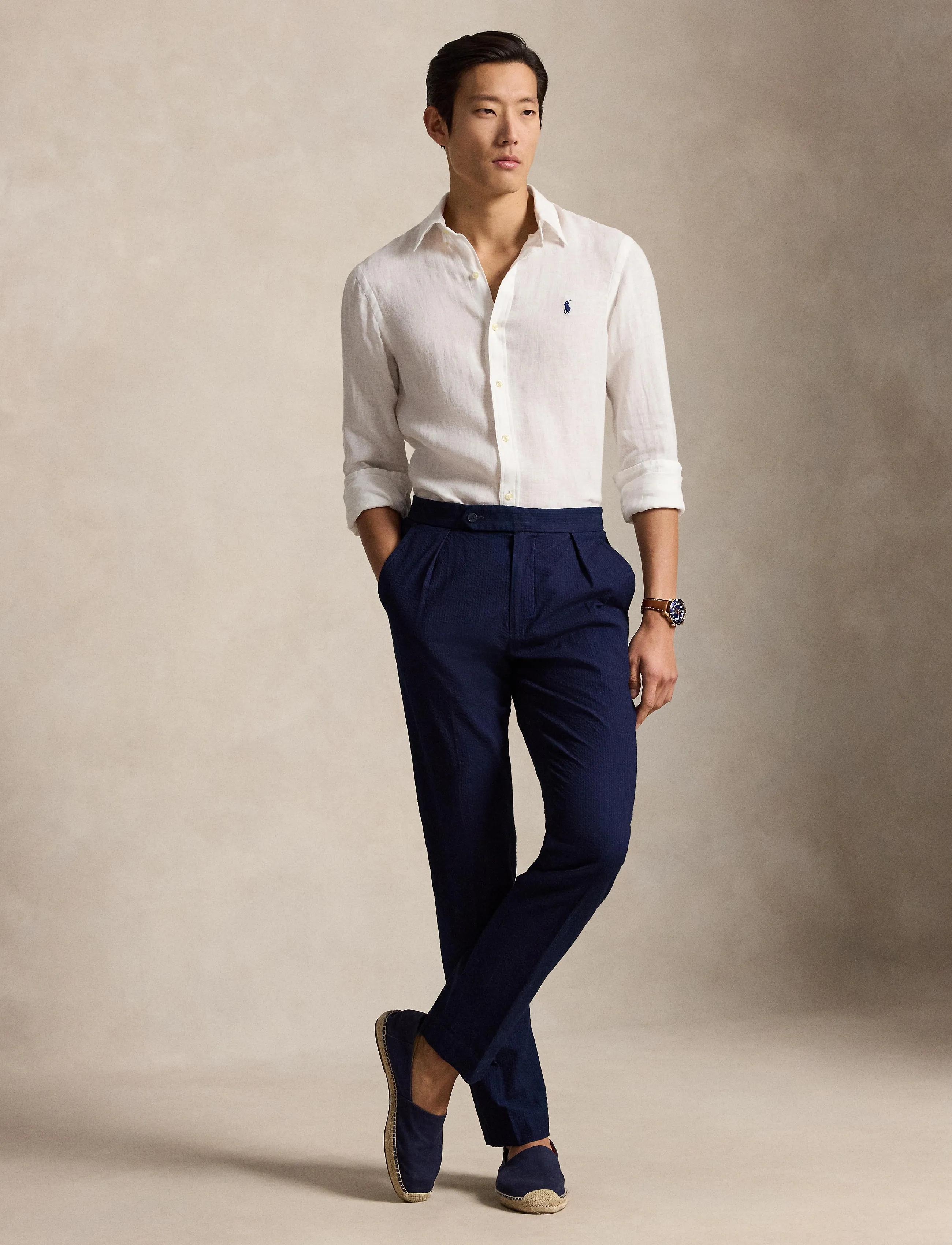 Polo Ralph Lauren Slim Fit Linen Shirt, Mænd, Slim Fit Hørskjorte, Hvid, Str: XL