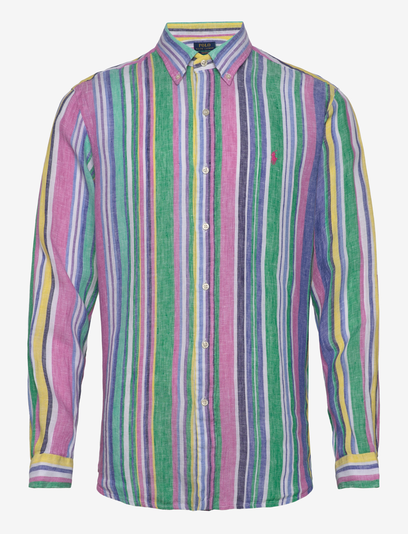 Polo Ralph Lauren - Custom Fit Striped Linen Shirt - linasest riidest särgid - 6695 green/pink m - 0