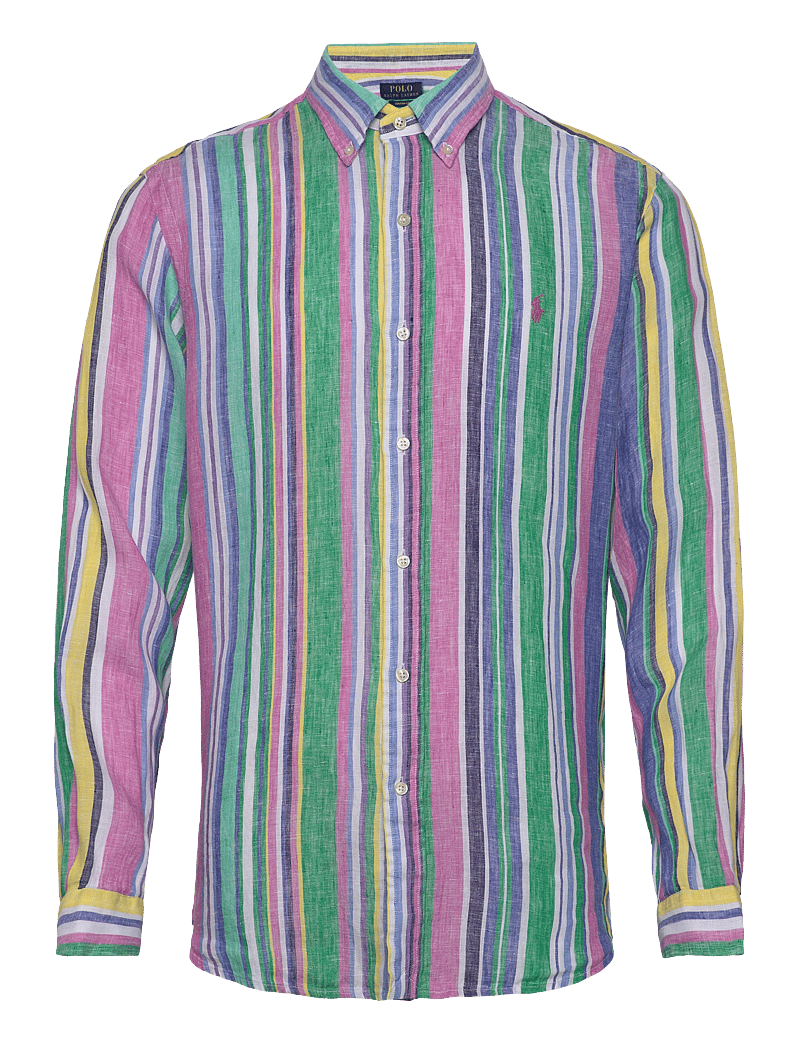 Polo Ralph Lauren - Custom Fit Striped Linen Shirt - linasest riidest särgid - 6695 green/pink m - 0