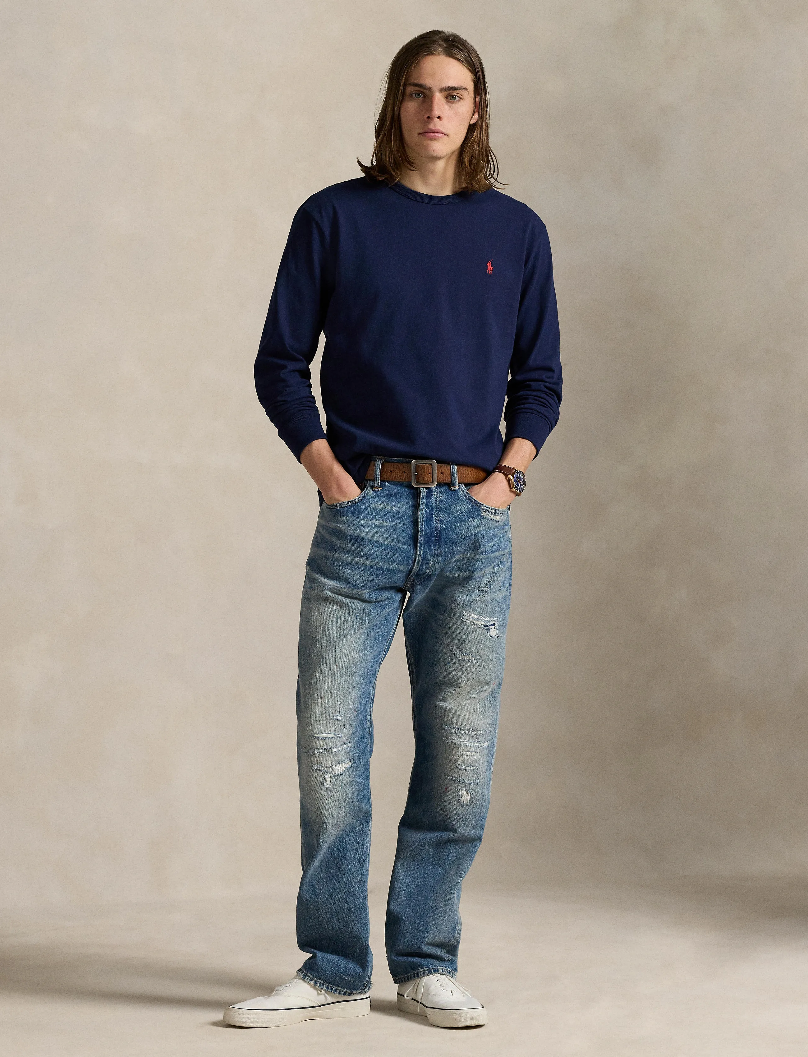Polo Ralph Lauren Classic Fit Jersey Long-Sleeve T-Shirt, XL, T-shirts, Marineblau - Long-sleeved, Männerswear
