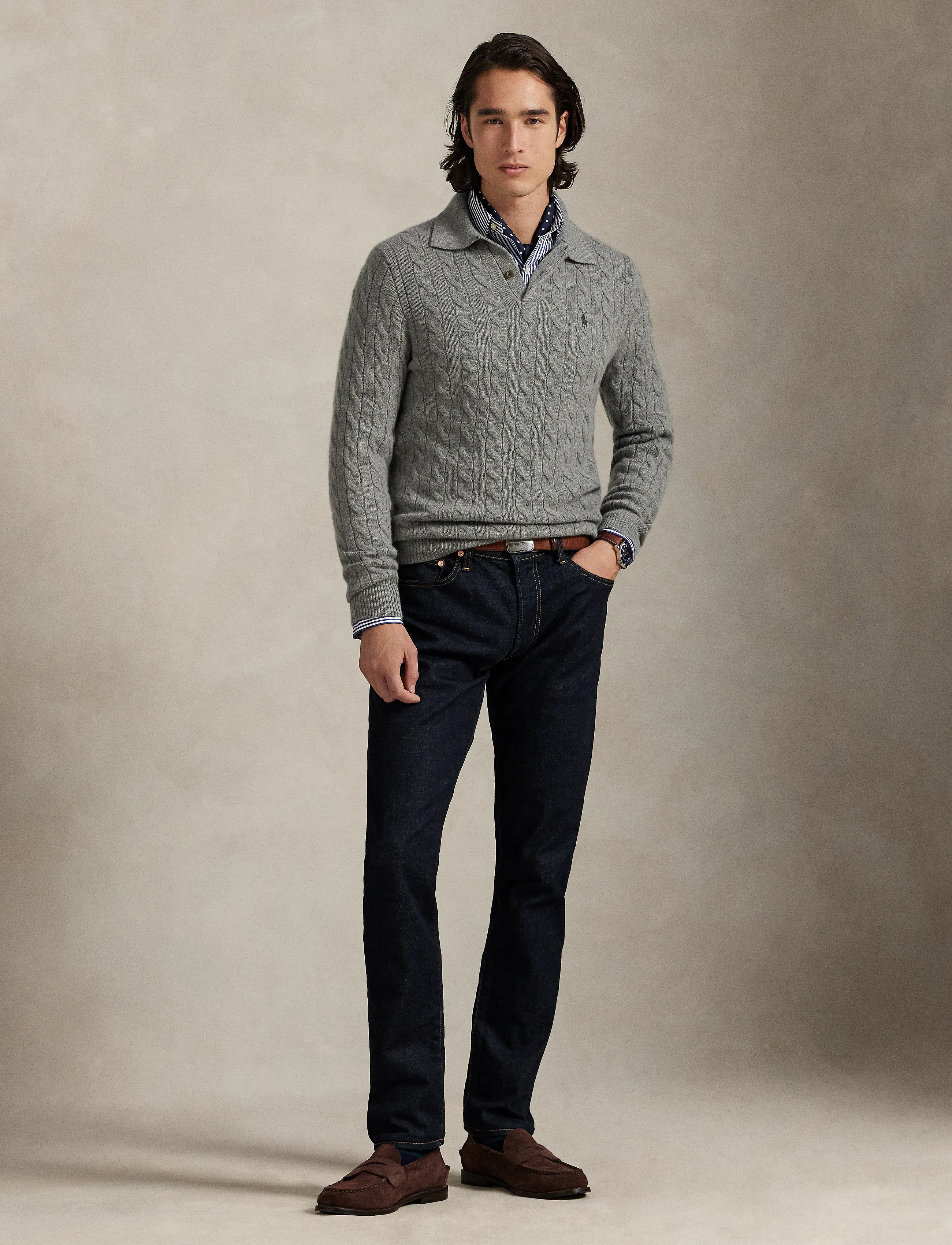Polo Ralph Lauren - Cable-Knit Wool-Cashmere Sweater - fawn grey heather - 2