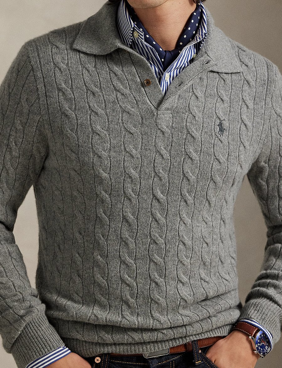 Polo Ralph Lauren - Cable-Knit Wool-Cashmere Sweater - fawn grey heather - 3