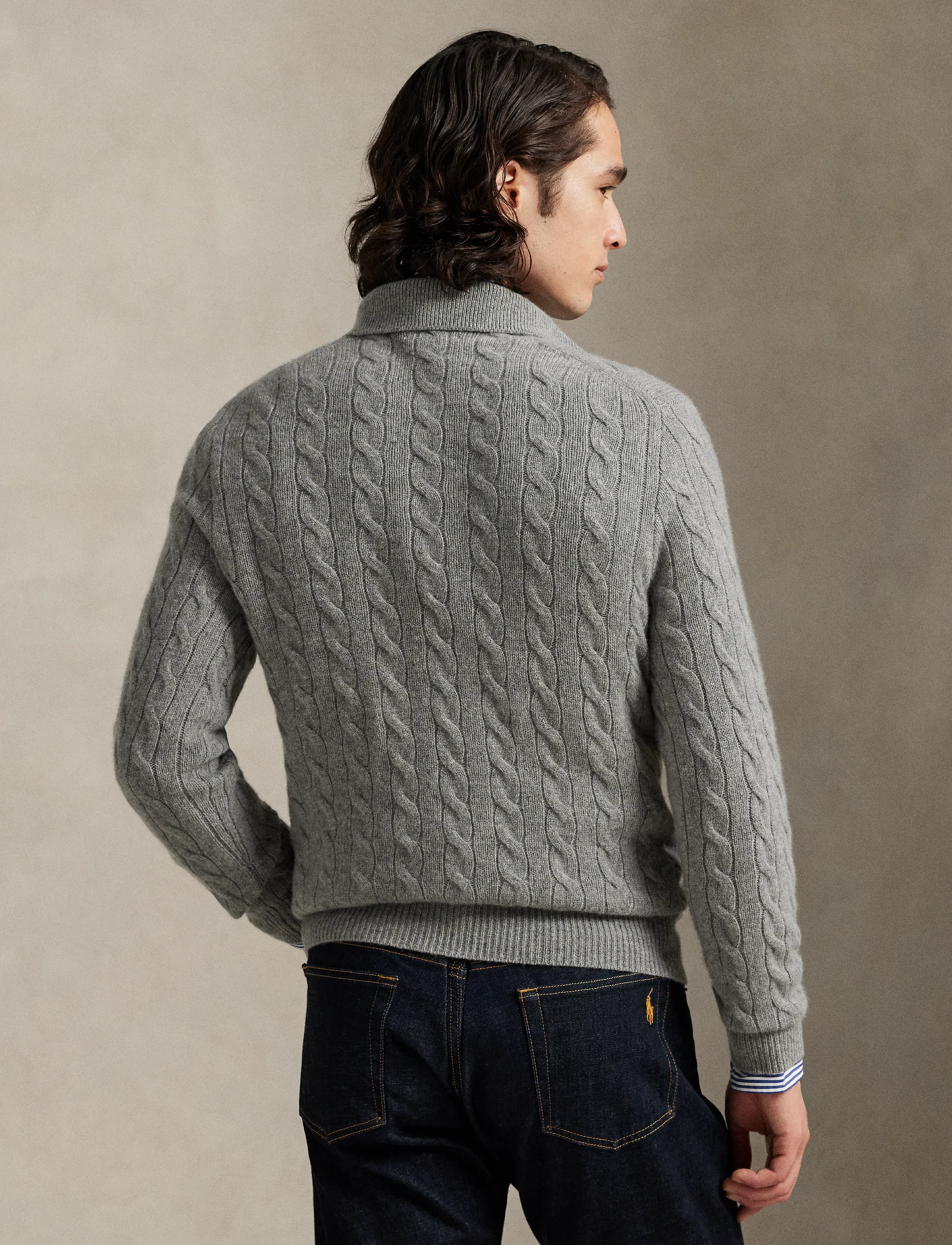Polo Ralph Lauren - Cable-Knit Wool-Cashmere Sweater - fawn grey heather - 4