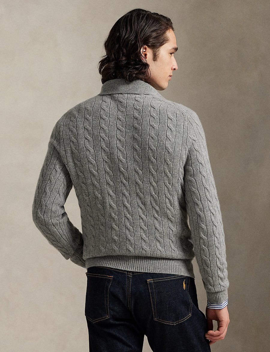 Polo Ralph Lauren - Cable-Knit Wool-Cashmere Sweater - fawn grey heather - 4