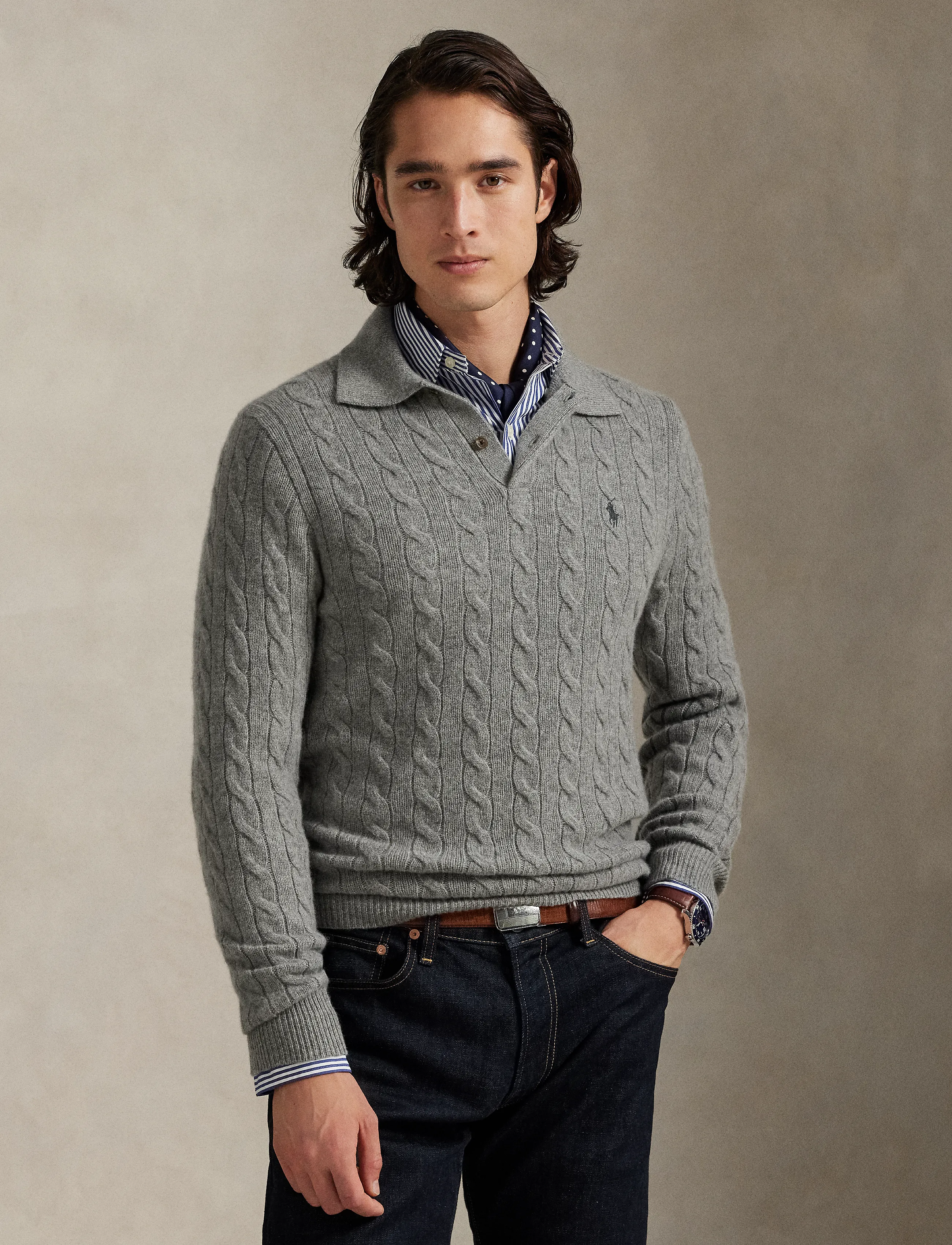 Polo Ralph Lauren Cable-Knit Wool-Cashmere Sweater - Streetstyle - FAWN GREY HEATHER / grey