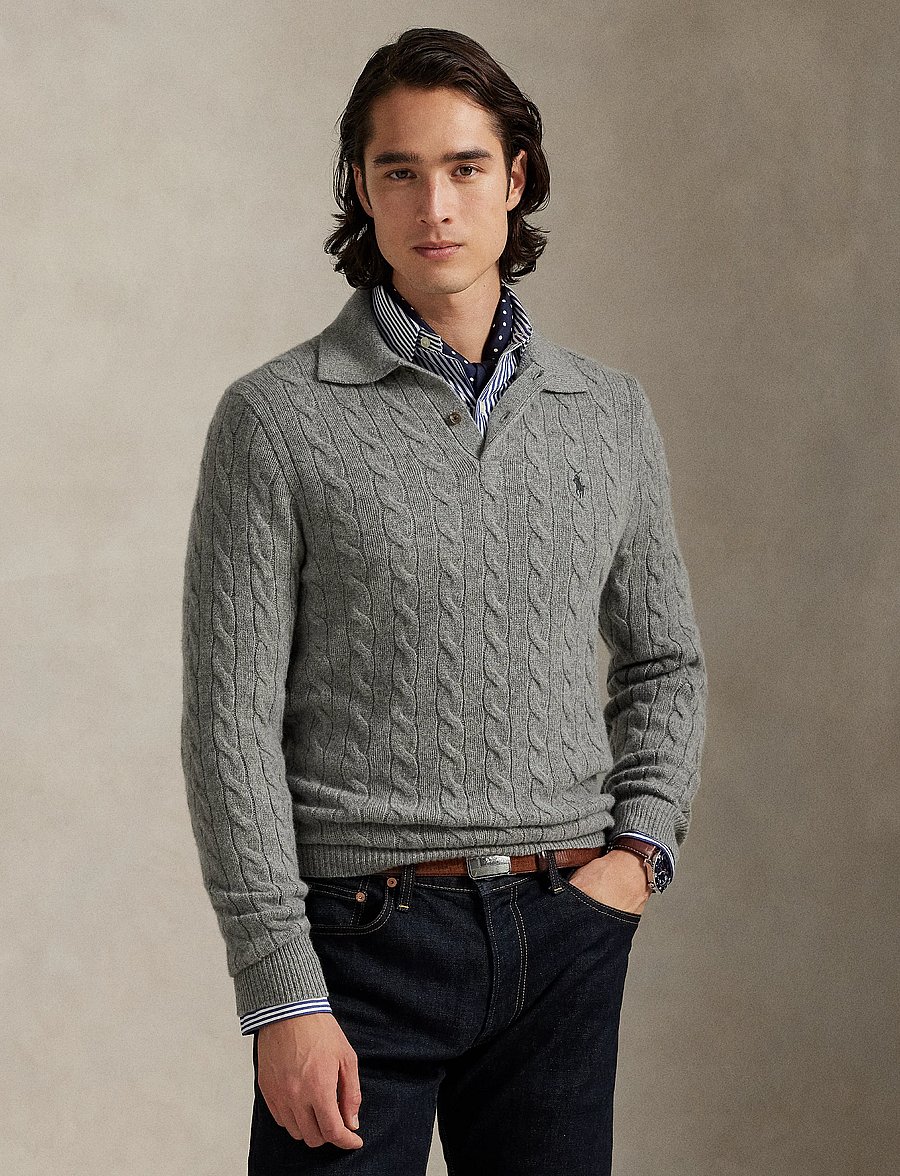 Polo Ralph Lauren - Cable-Knit Wool-Cashmere Sweater - fawn grey heather - 5