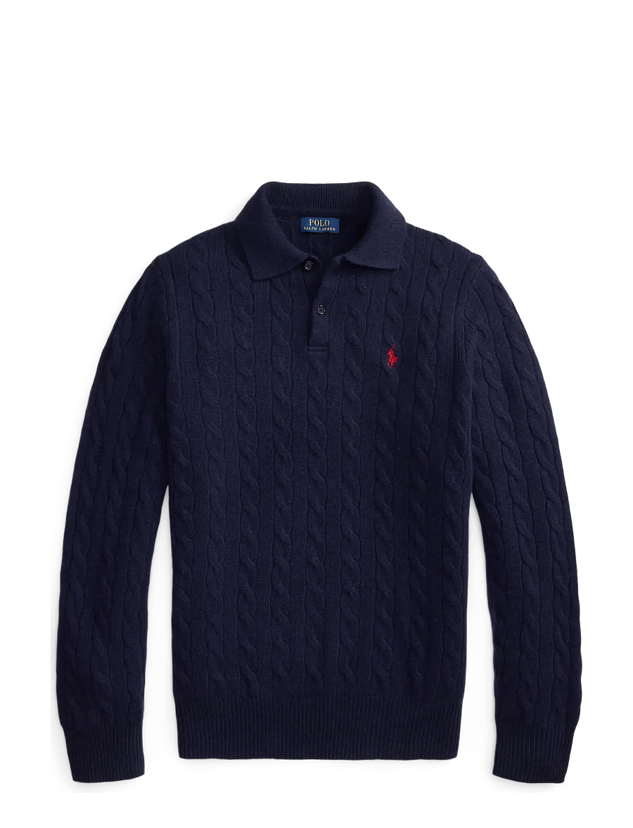 Polo Ralph Lauren - Cable-Knit Wool-Cashmere Sweater - langärmelige strick-polohemden - hunter navy - 1