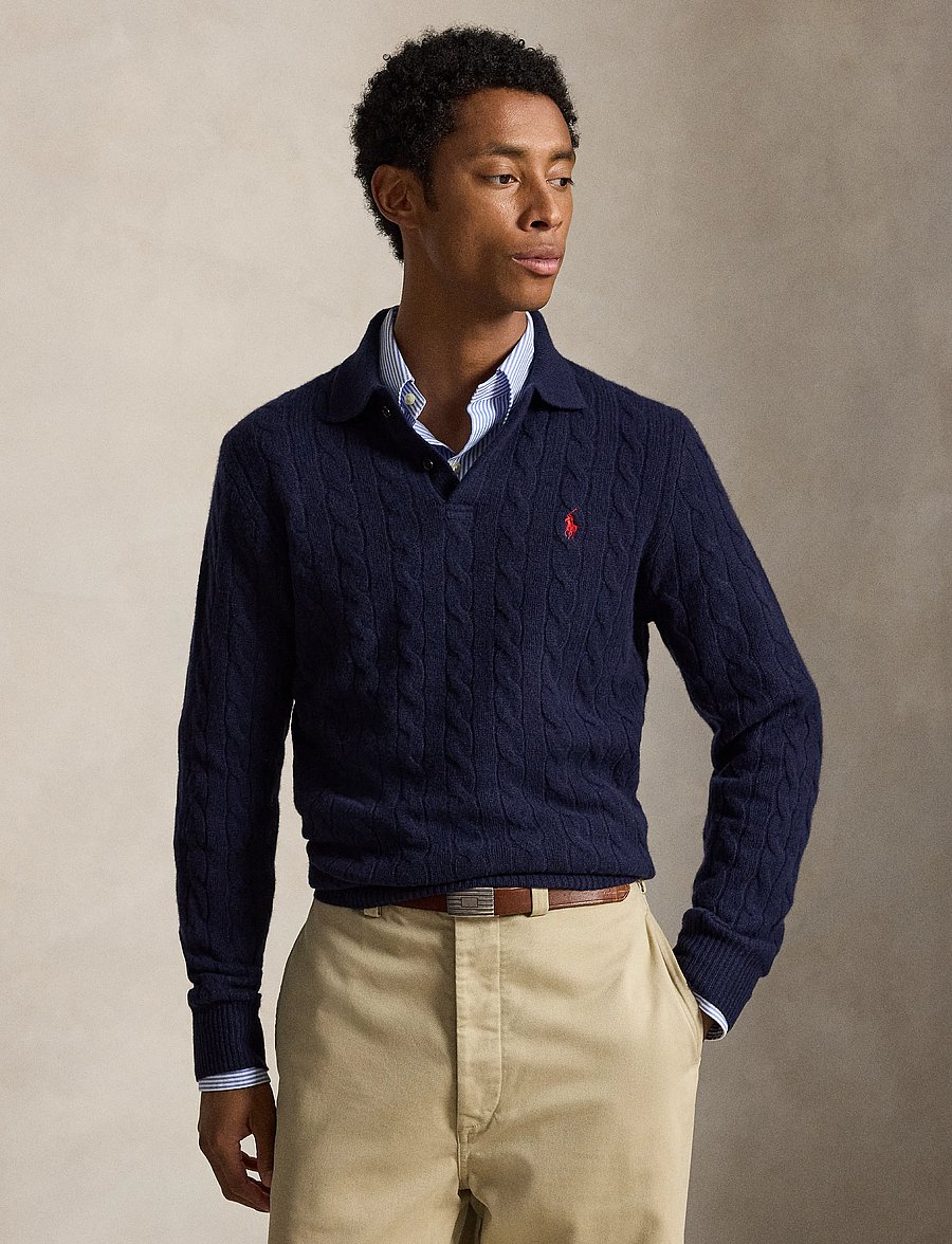 Polo Ralph Lauren - Cable-Knit Wool-Cashmere Sweater - langärmelige strick-polohemden - hunter navy - 0