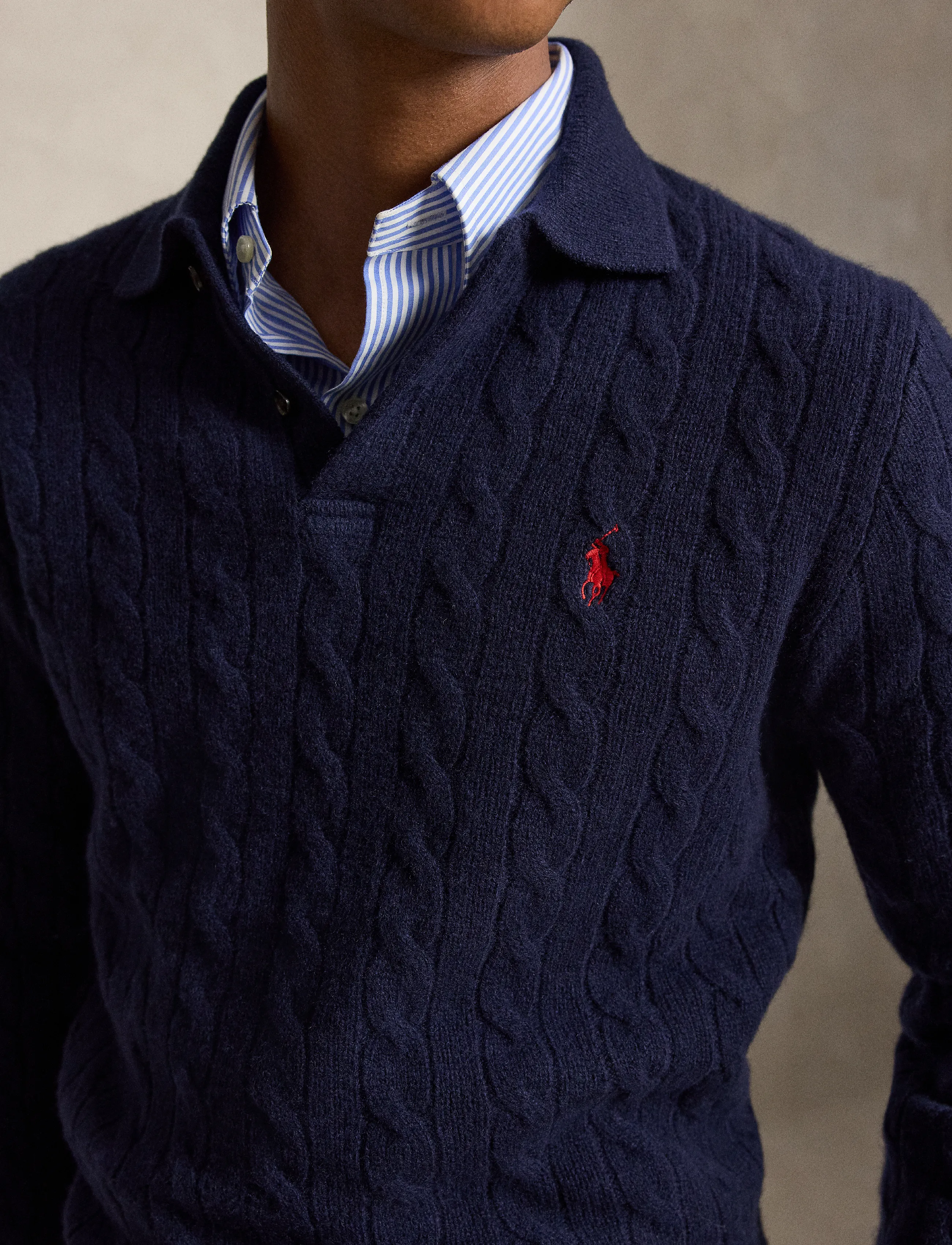Polo Ralph Lauren - Cable-Knit Wool-Cashmere Sweater - langärmelige strick-polohemden - hunter navy - 4
