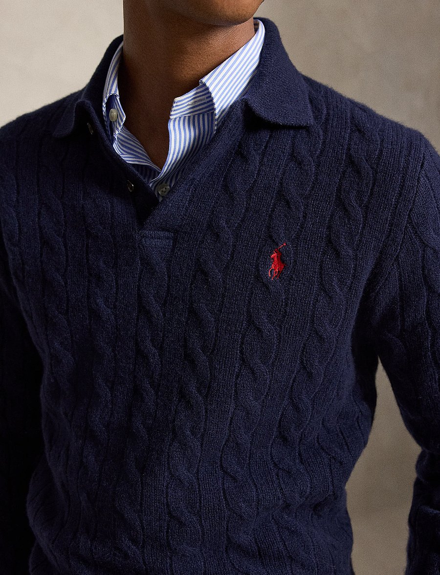 Polo Ralph Lauren - Cable-Knit Wool-Cashmere Sweater - langärmelige strick-polohemden - hunter navy - 4