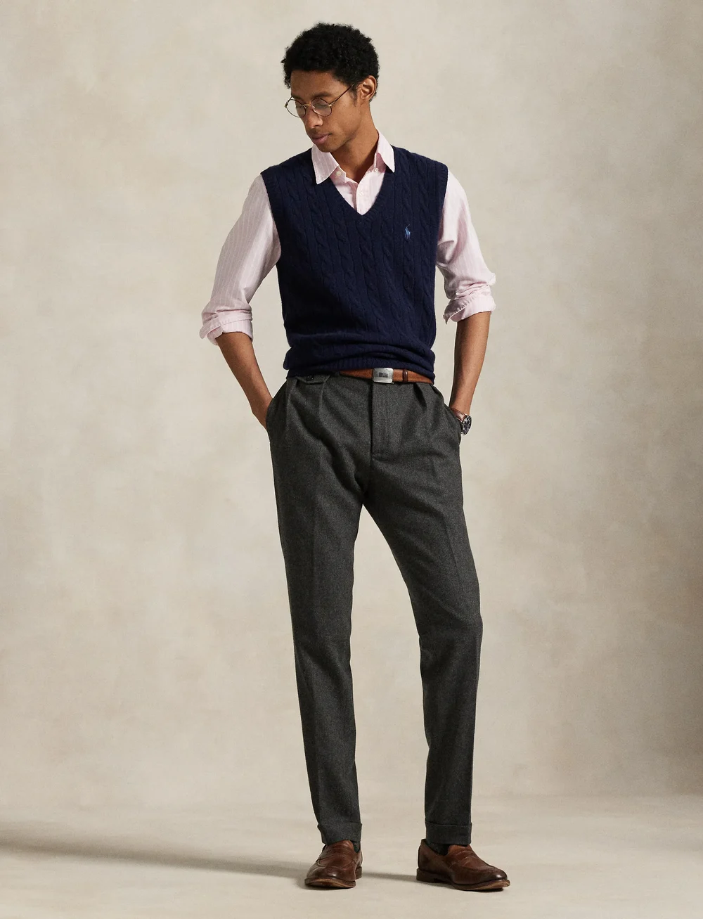 Polo Ralph Lauren - Cable-Knit Wool-Cashmere Sweater Vest - strikveste - hunter navy - 0