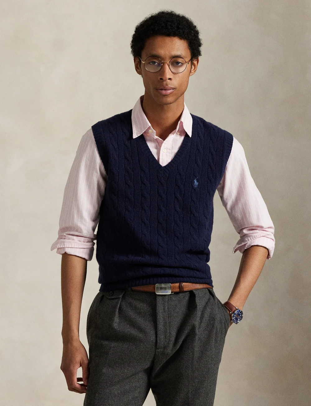 Polo Ralph Lauren - Cable-Knit Wool-Cashmere Sweater Vest - strikveste - hunter navy - 3
