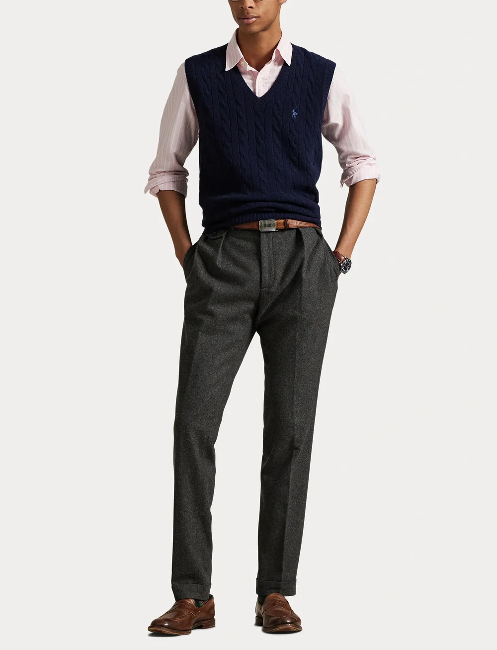 Polo Ralph Lauren - Cable-Knit Wool-Cashmere Sweater Vest - strikveste - hunter navy - 4