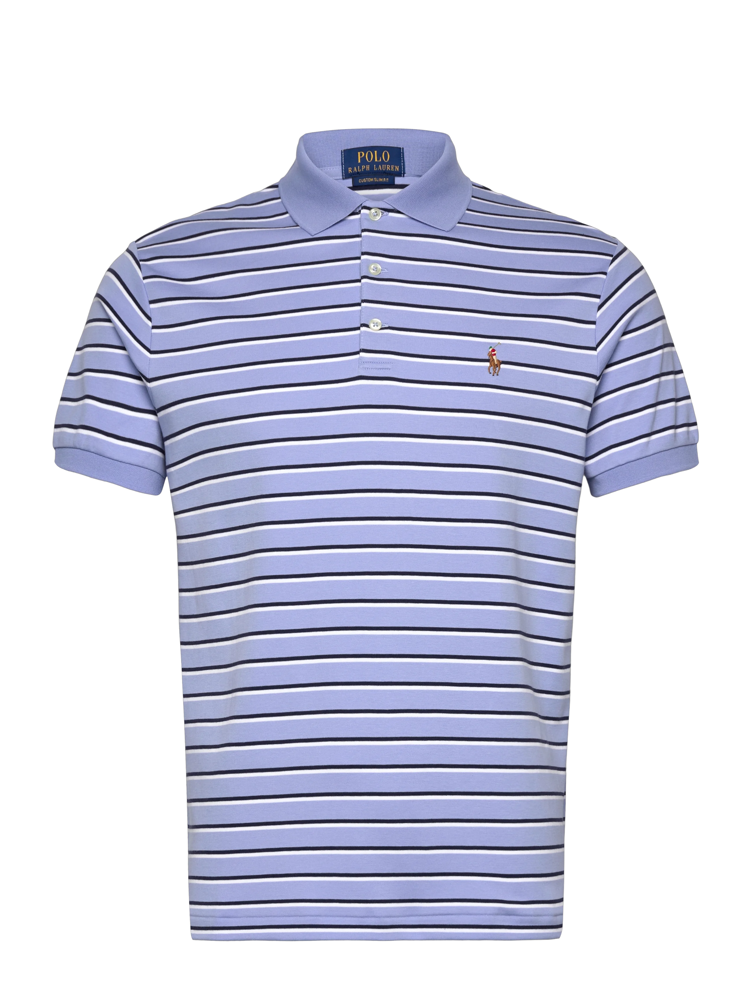 Custom Slim Fit Striped Soft Cotton Polo - DRESS SHIRT BLUE