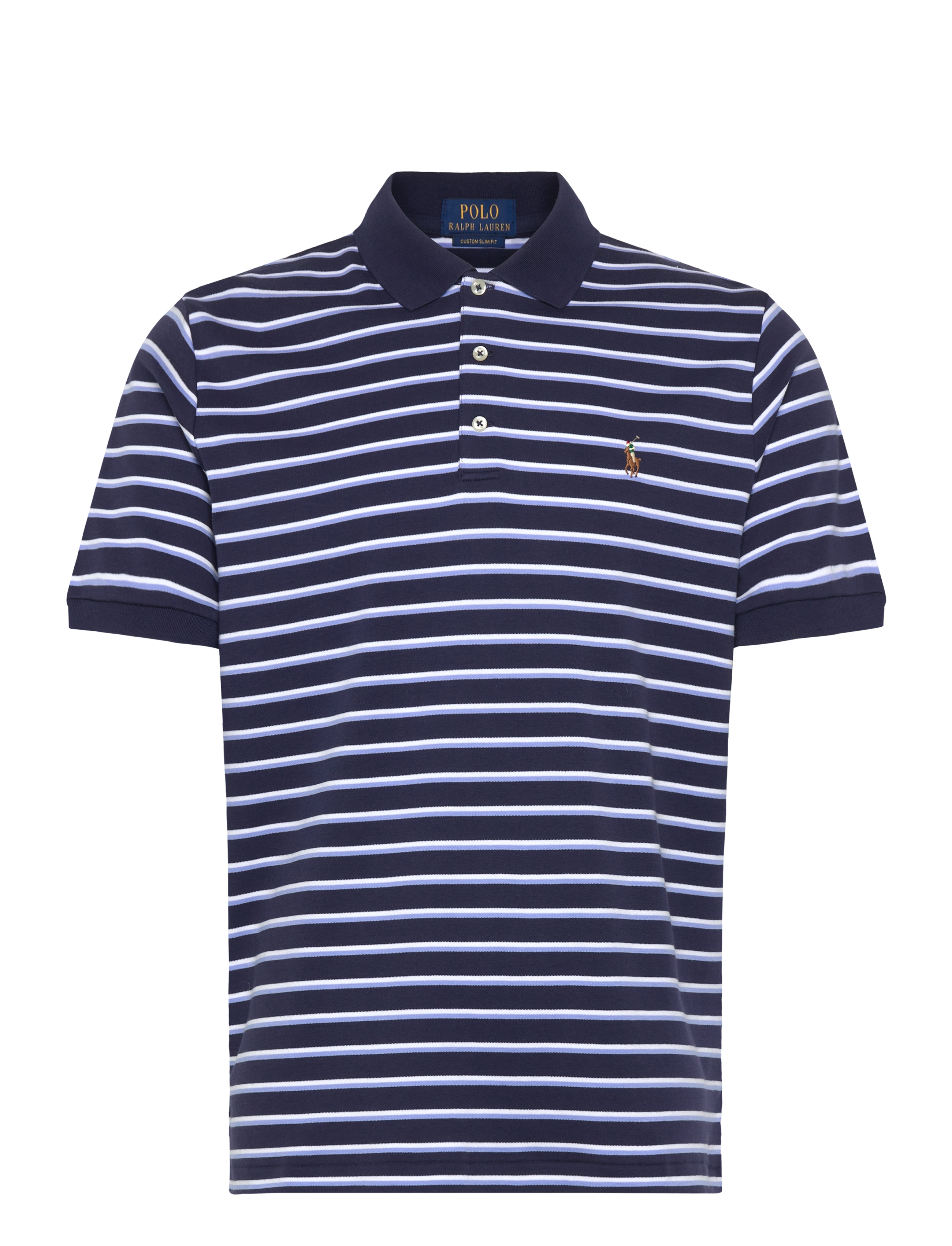 Custom Slim Fit Striped Soft Cotton Polo - REFINED NAVY MULT