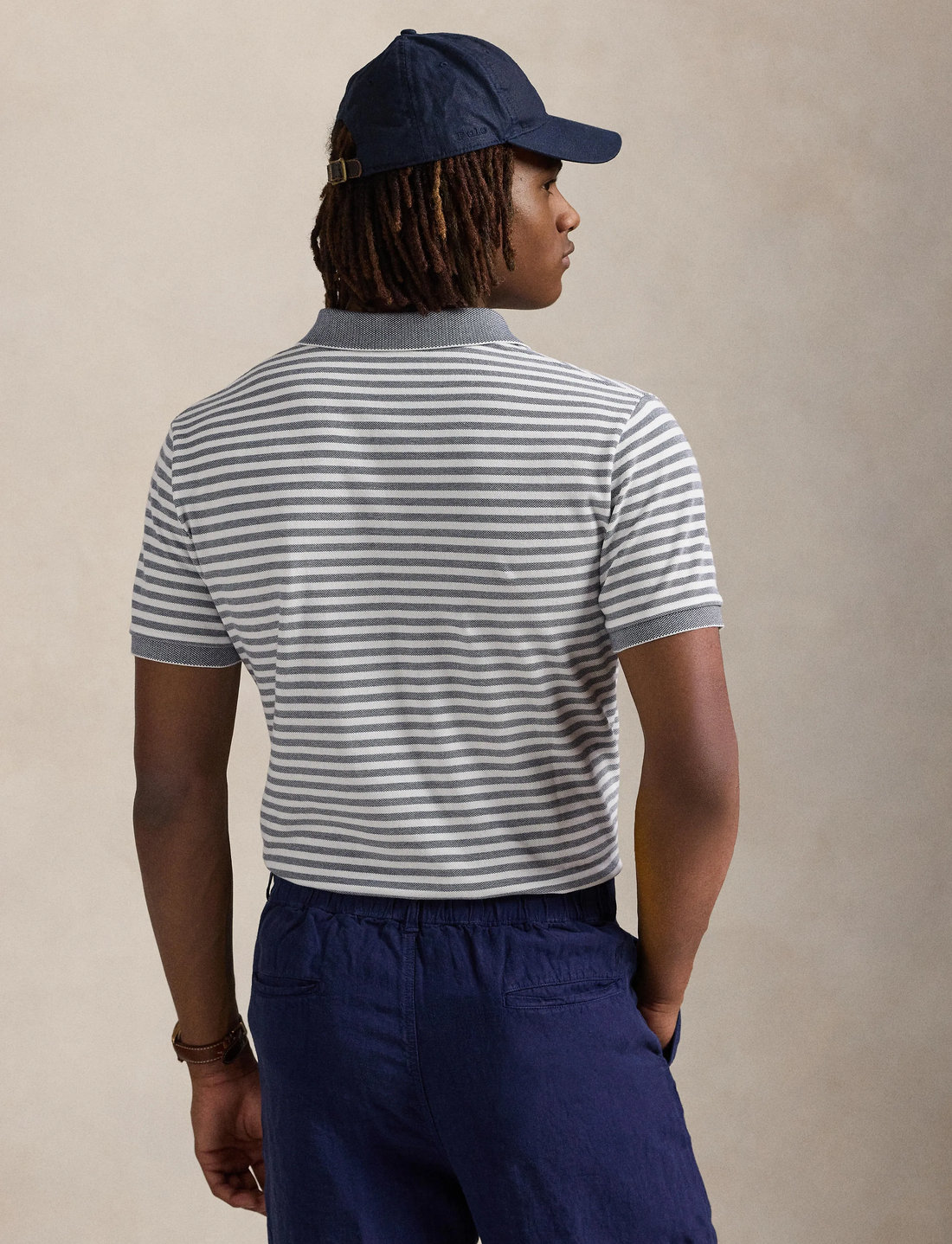 Polo Ralph Lauren - Custom Slim Fit Striped Mesh Polo Shirt - short-sleeved polos - newport navy/whit - 2