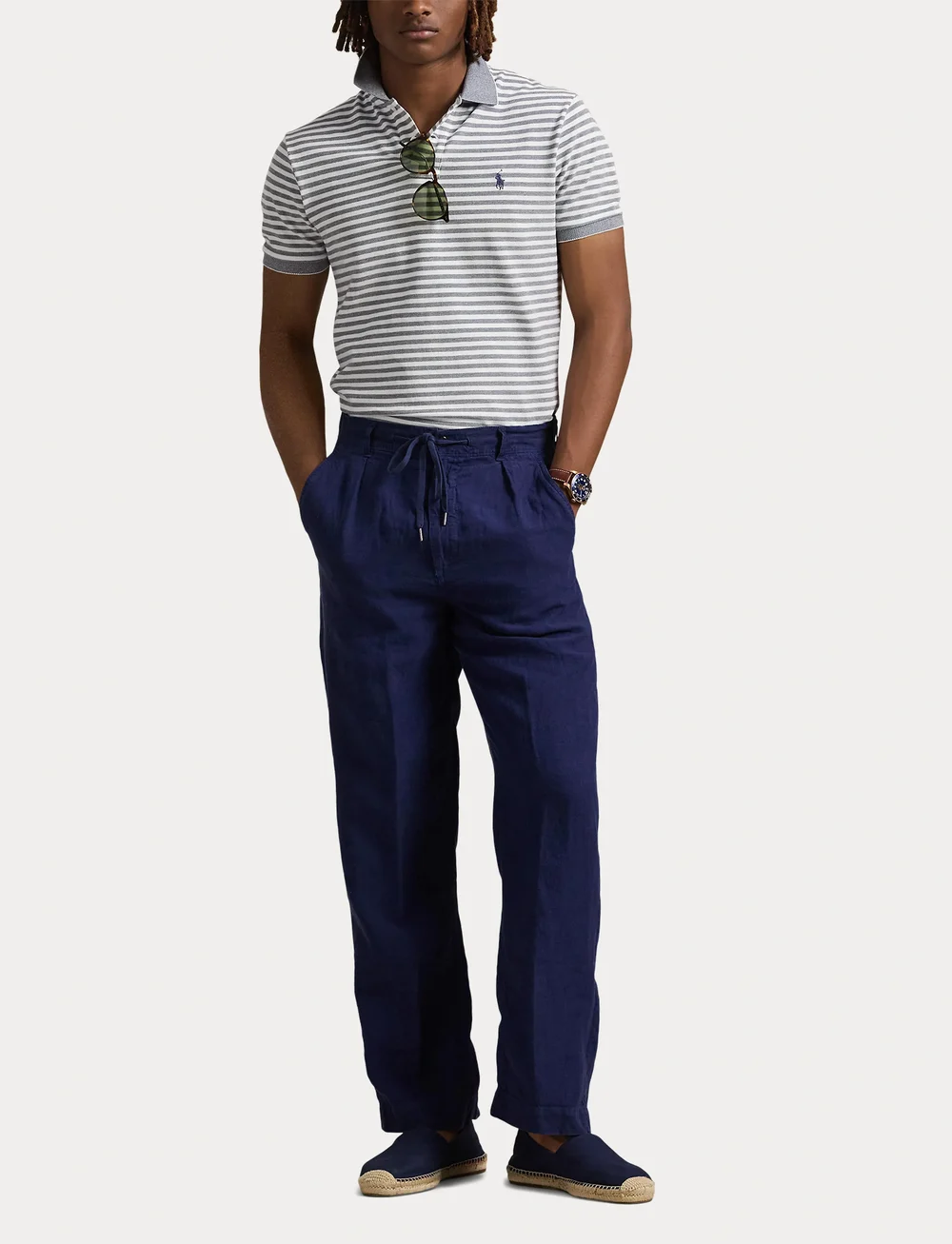 Polo Ralph Lauren - Custom Slim Fit Striped Mesh Polo Shirt - short-sleeved polos - newport navy/whit - 4