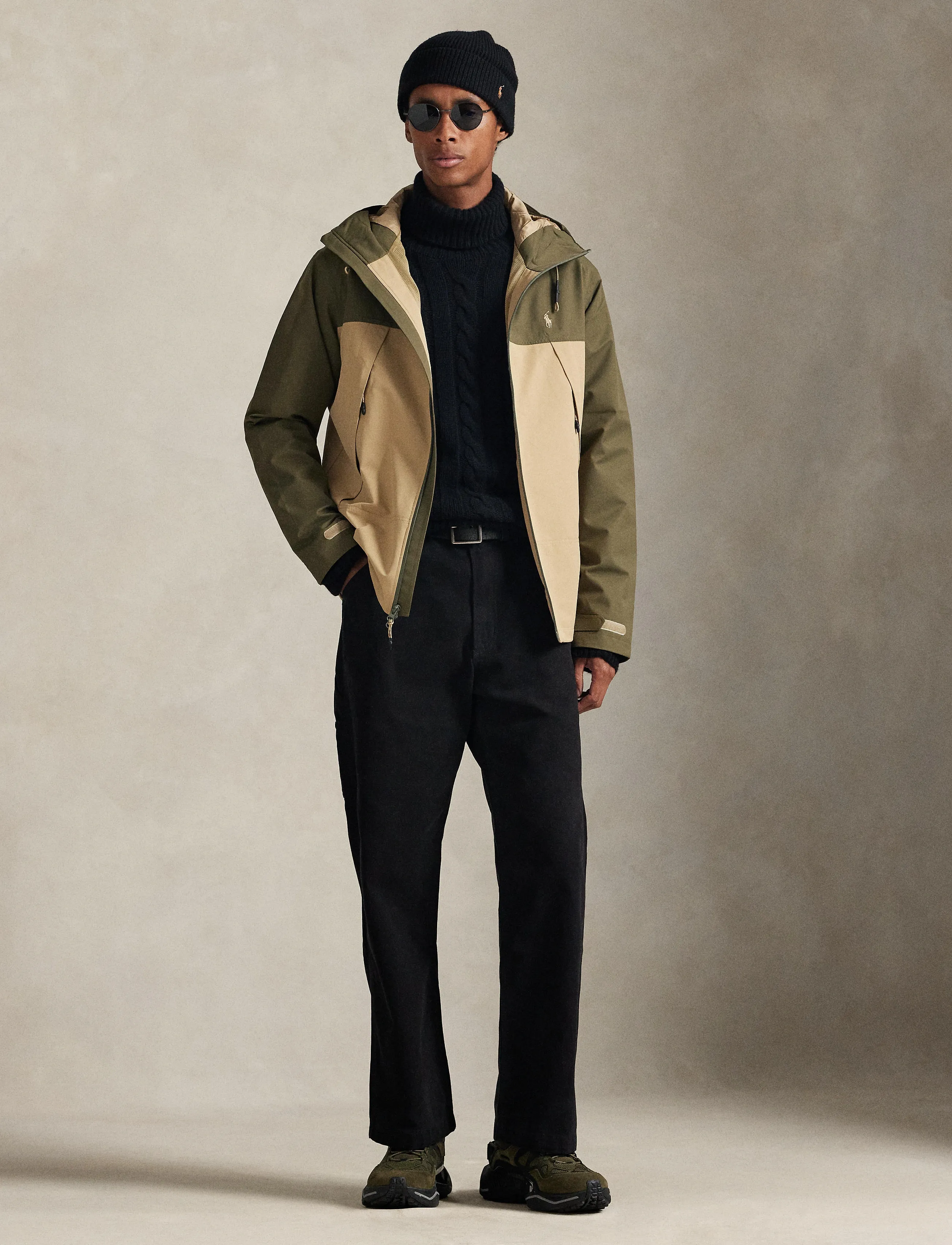 Polo Ralph Lauren Color-Blocked Hooded Jacket - Overtøj - OUTDOORS OLIVE/VI / beige