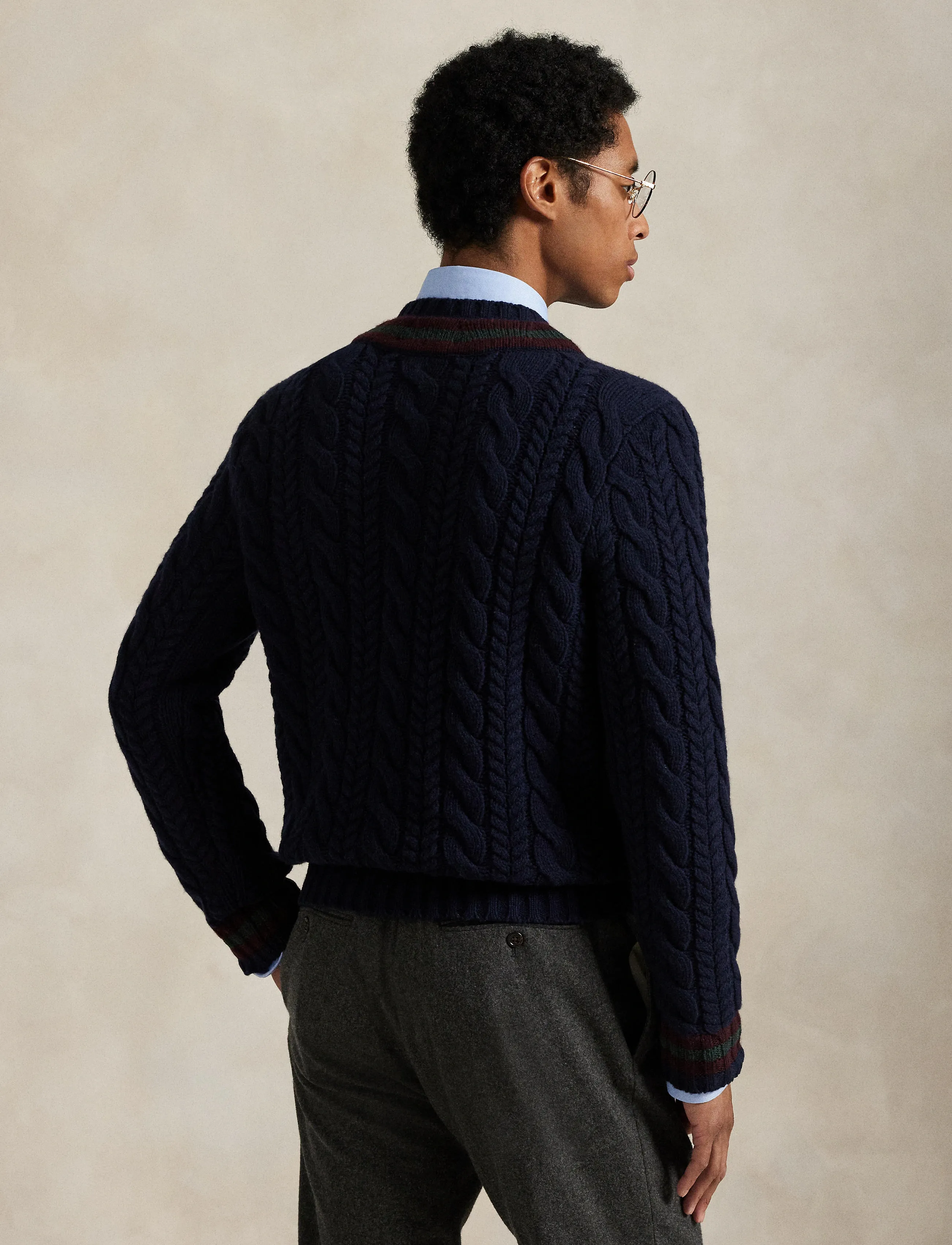 Polo Ralph Lauren - Wool-Cashmere Cricket Sweater - knitted v-necks - navy combo - 2