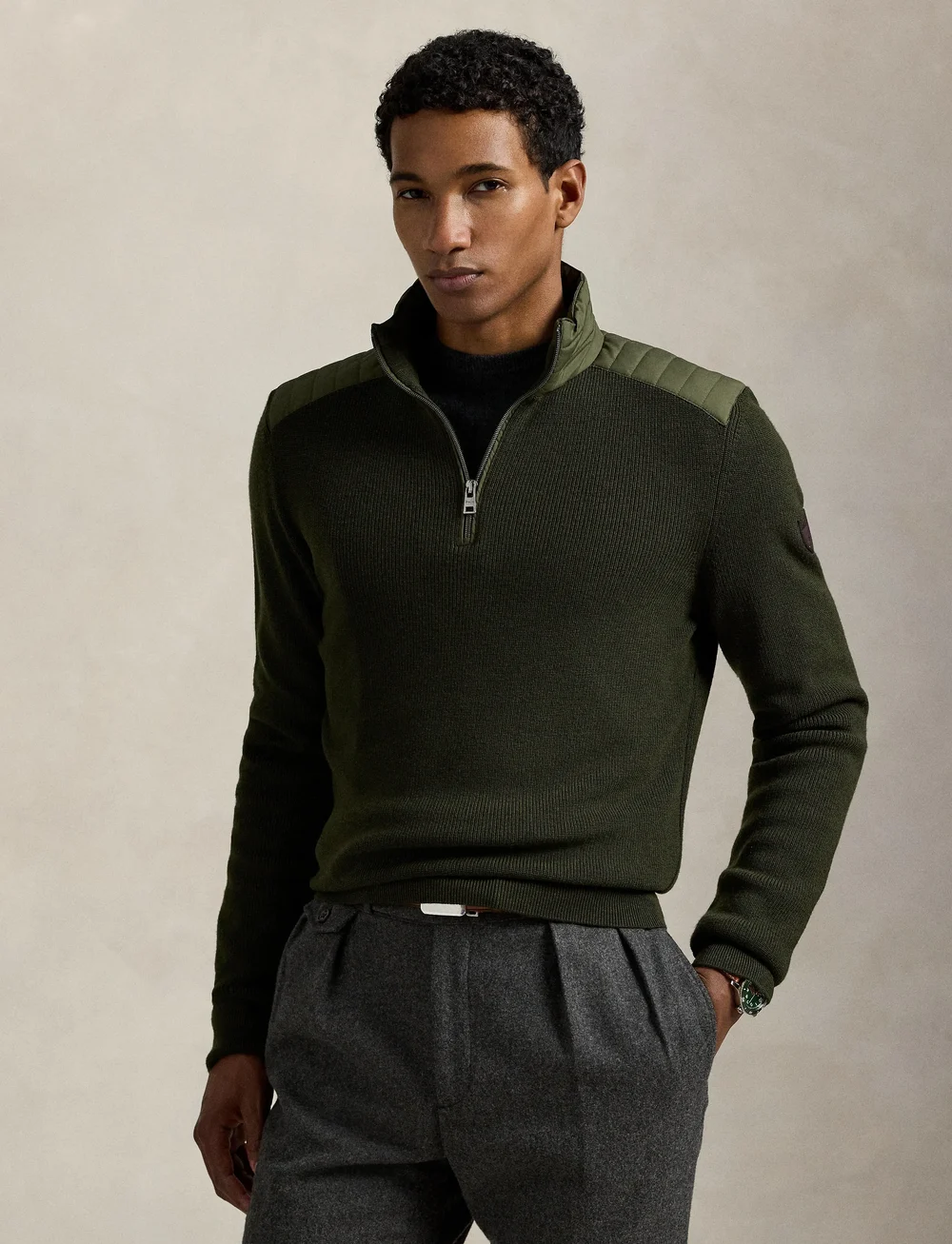 Polo Ralph Lauren - Hybrid Quarter-Zip Sweater - half zip-trøjer - olive combo - 3