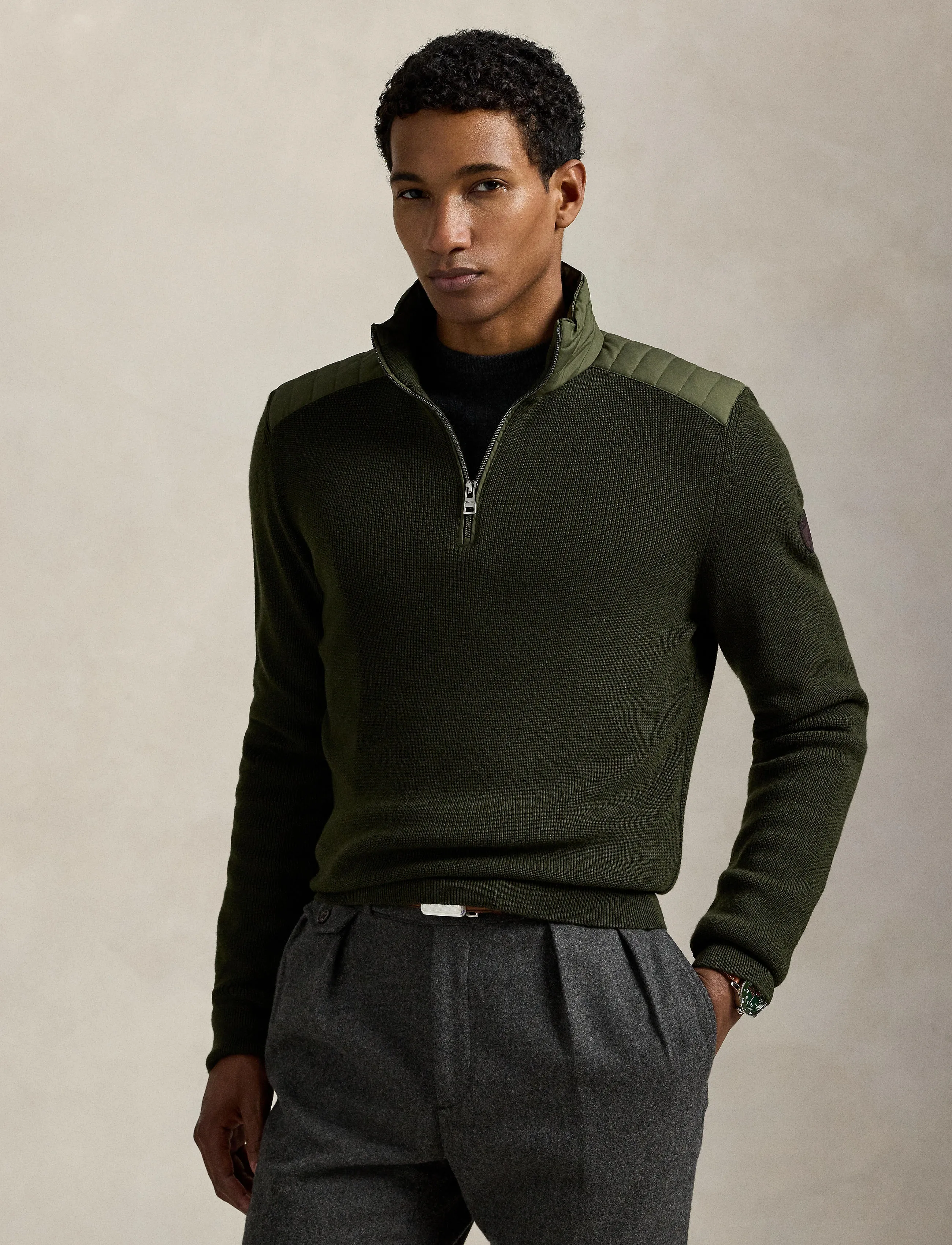 Polo Ralph Lauren - Hybrid Quarter-Zip Sweater - half zip - olive combo - 3