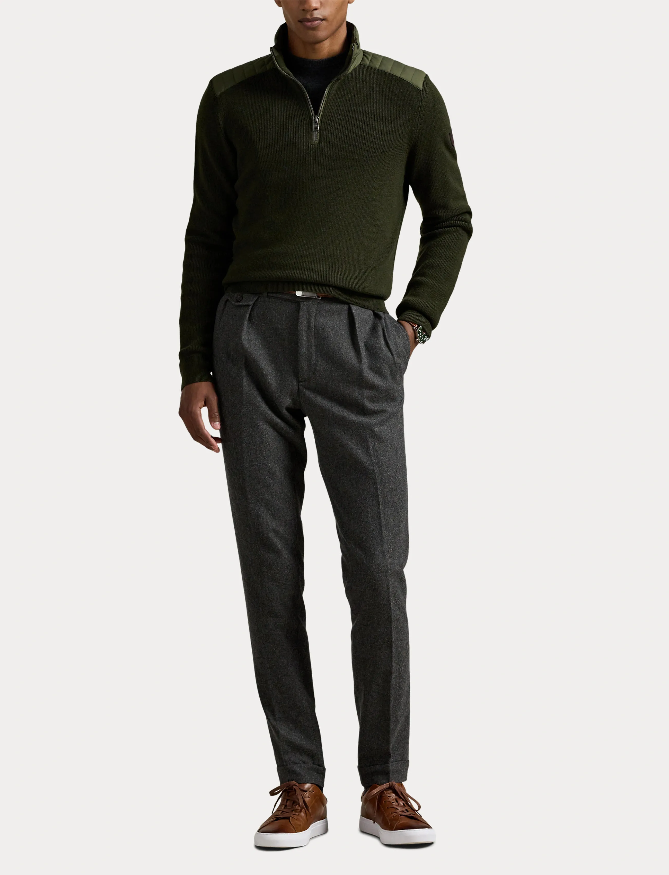 Polo Ralph Lauren - Hybrid Quarter-Zip Sweater - half zip - olive combo - 4