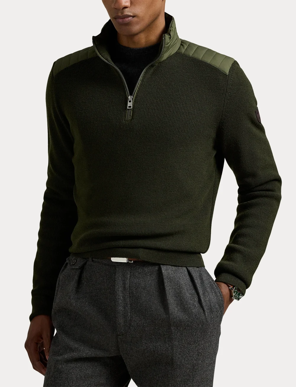 Polo Ralph Lauren - Hybrid Quarter-Zip Sweater - half zip-trøjer - olive combo - 5