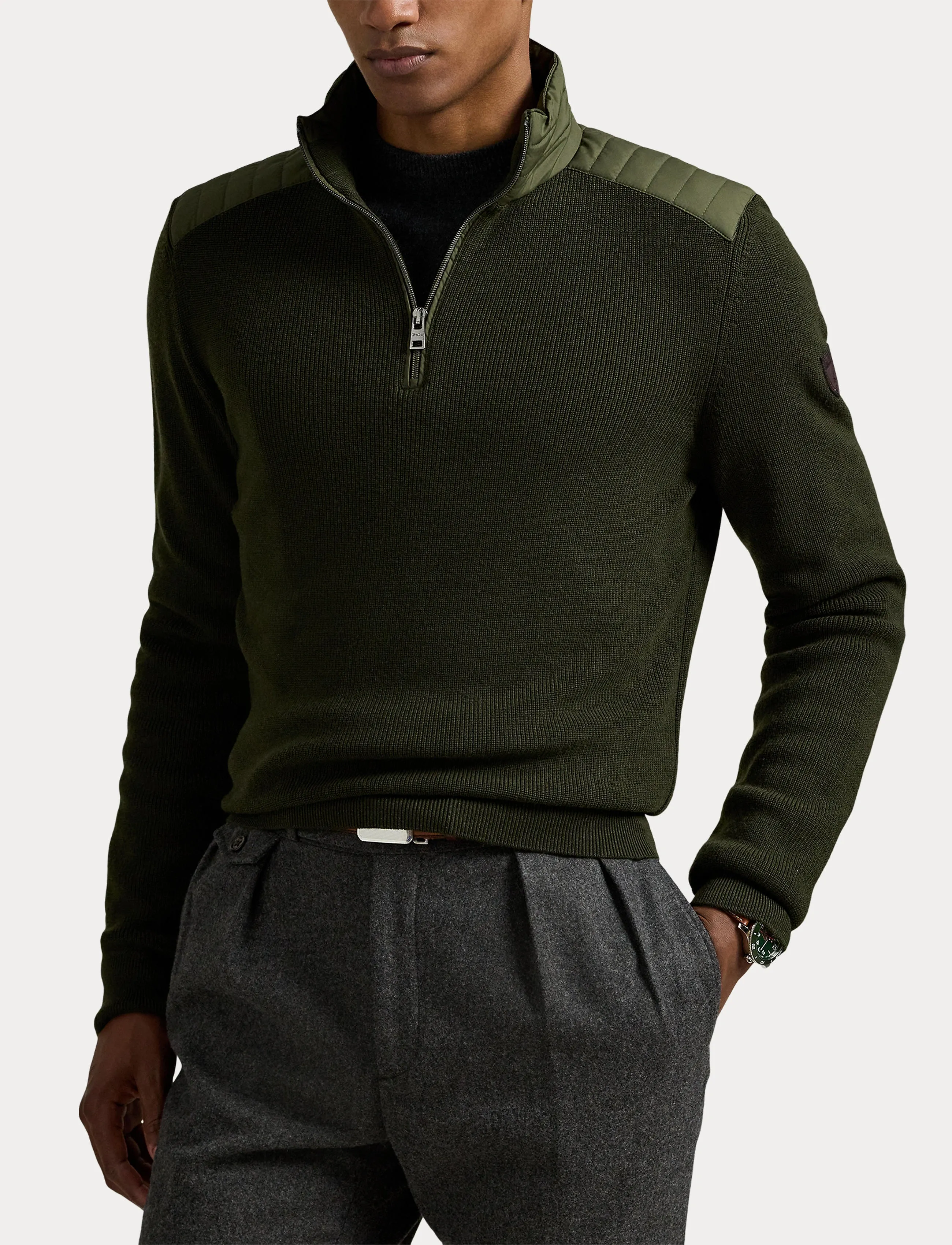 Polo Ralph Lauren - Hybrid Quarter-Zip Sweater - half zip - olive combo - 5
