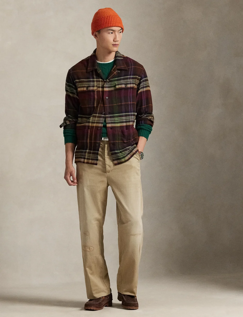 Polo Ralph Lauren - Plaid Brushed Flannel Overshirt - basic skjortor - 6943c brown green - 0