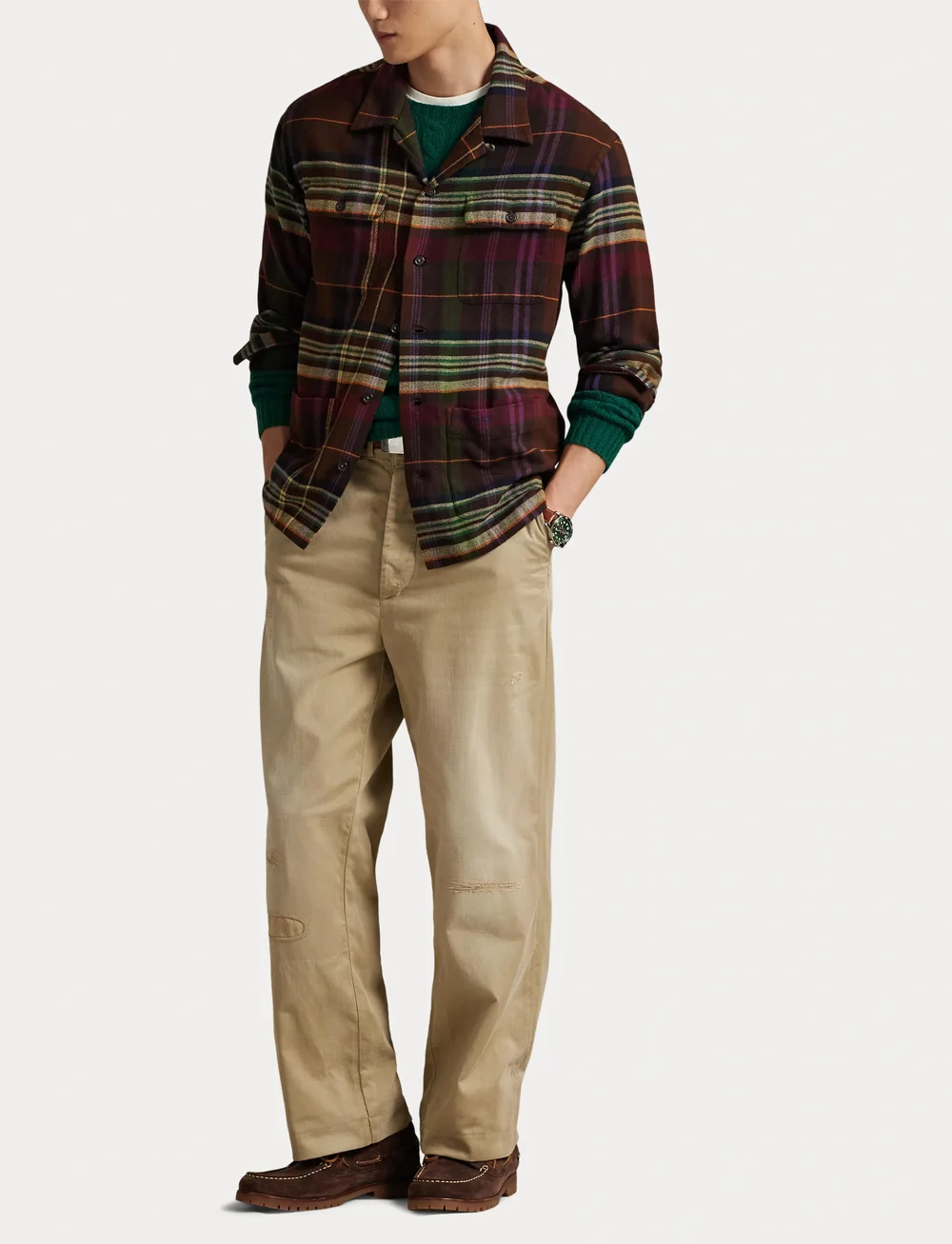 Polo Ralph Lauren - Plaid Brushed Flannel Overshirt - basic skjortor - 6943c brown green - 4