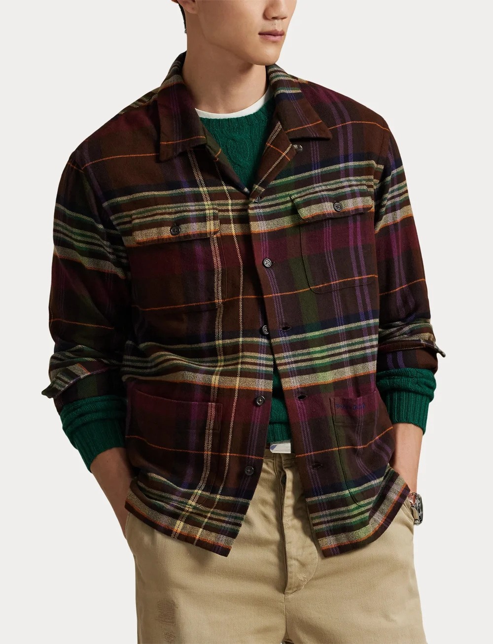 Polo Ralph Lauren - Plaid Brushed Flannel Overshirt - basic skjortor - 6943c brown green - 5