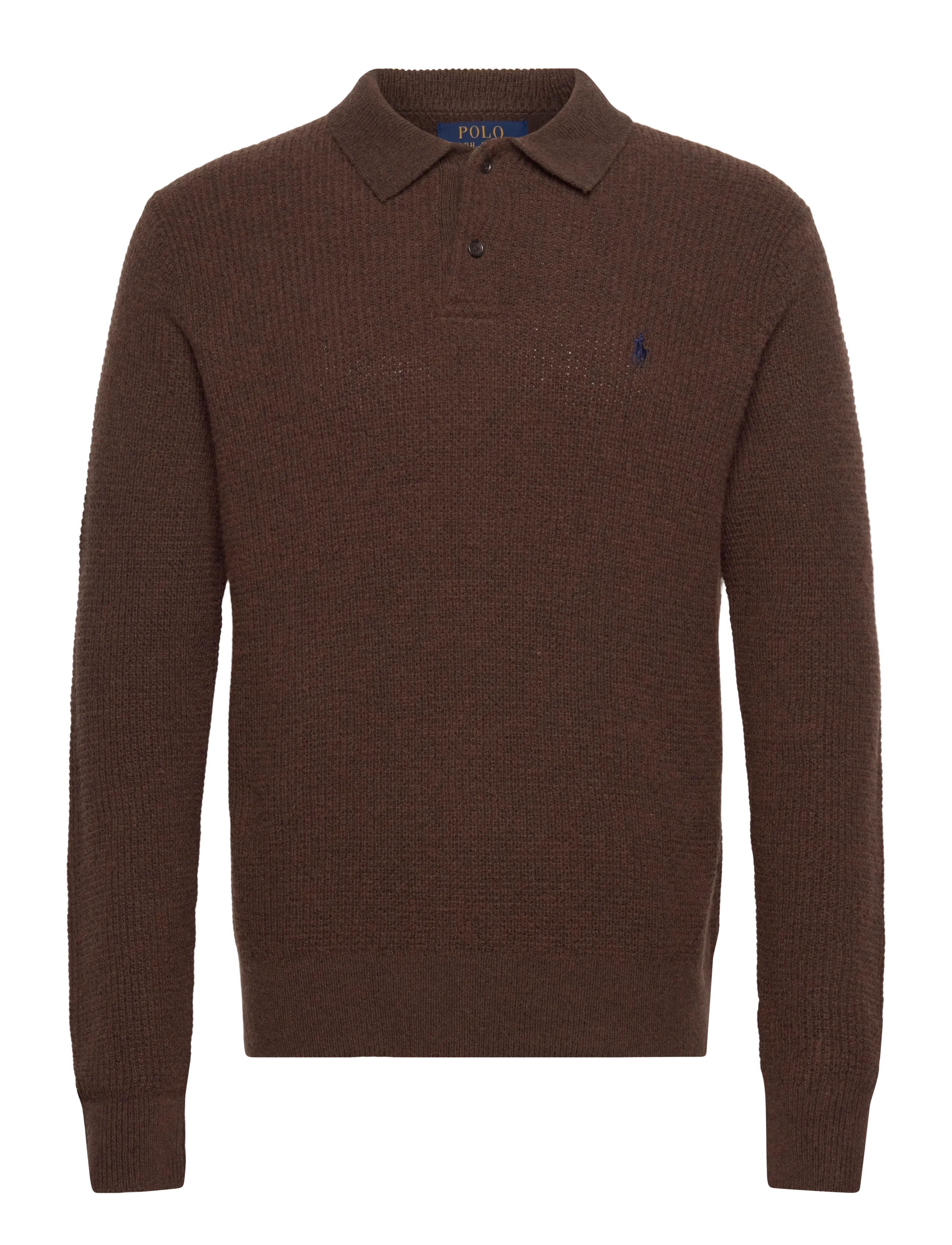 Polo Ralph Lauren Textured Wool-Cotton Polo-Collar Sweater - Polostrik - CACAO BROWN HEATH / brown