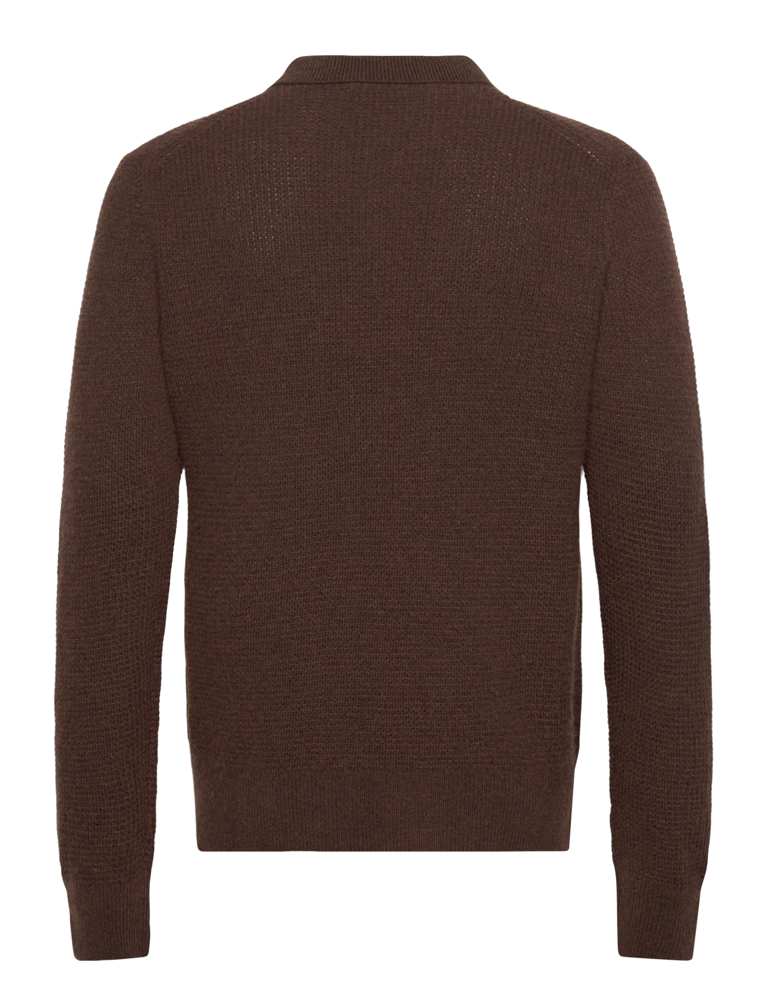 Polo Ralph Lauren - Textured Wool-Cotton Polo-Collar Sweater - langärmelige gestrickte polohemden - cacao brown heath - 2