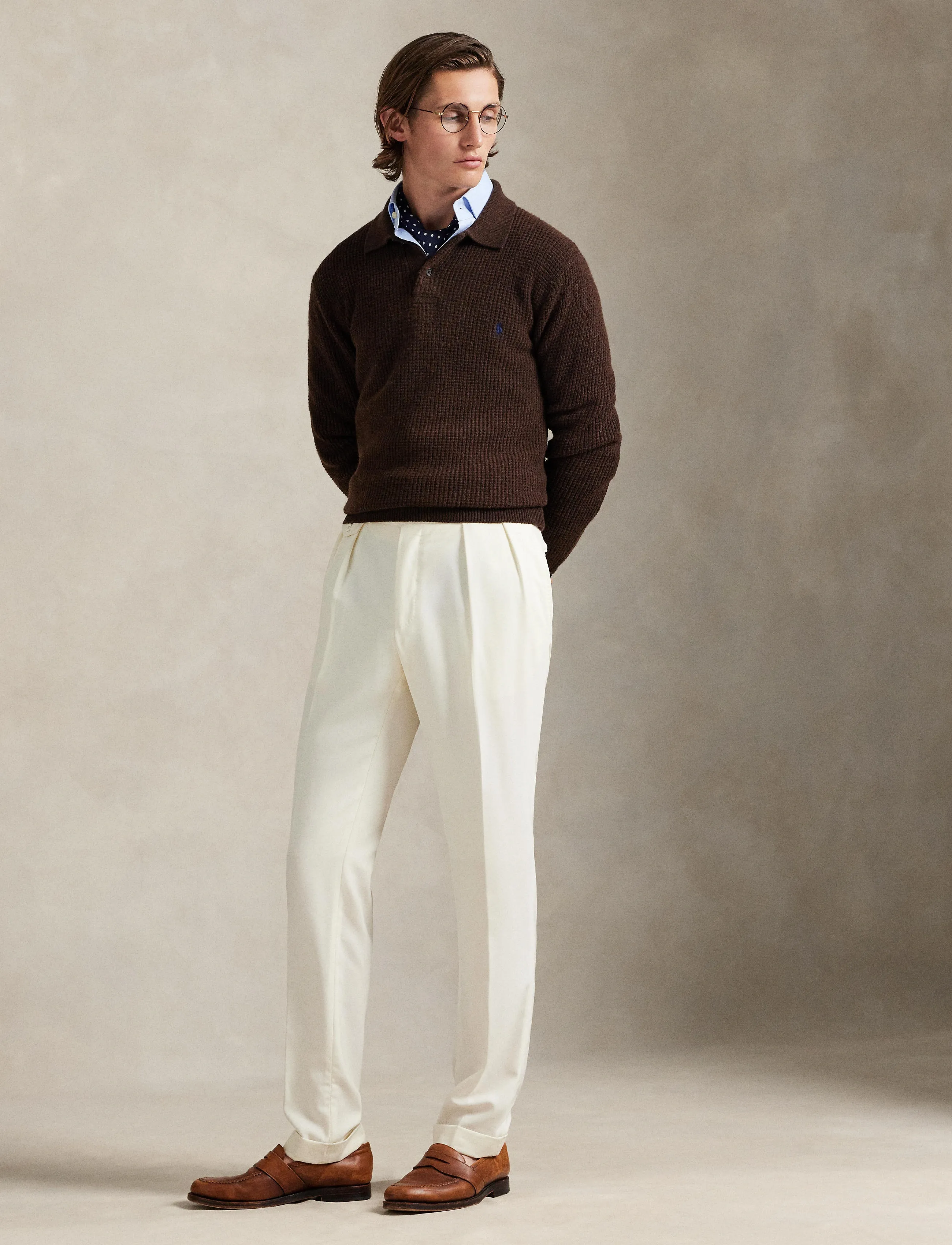 Polo Ralph Lauren Cotton Wool-Lsl-Plo, XS, Knitwear, Braun - Long Sleeve Knitted Polos, Männerswear