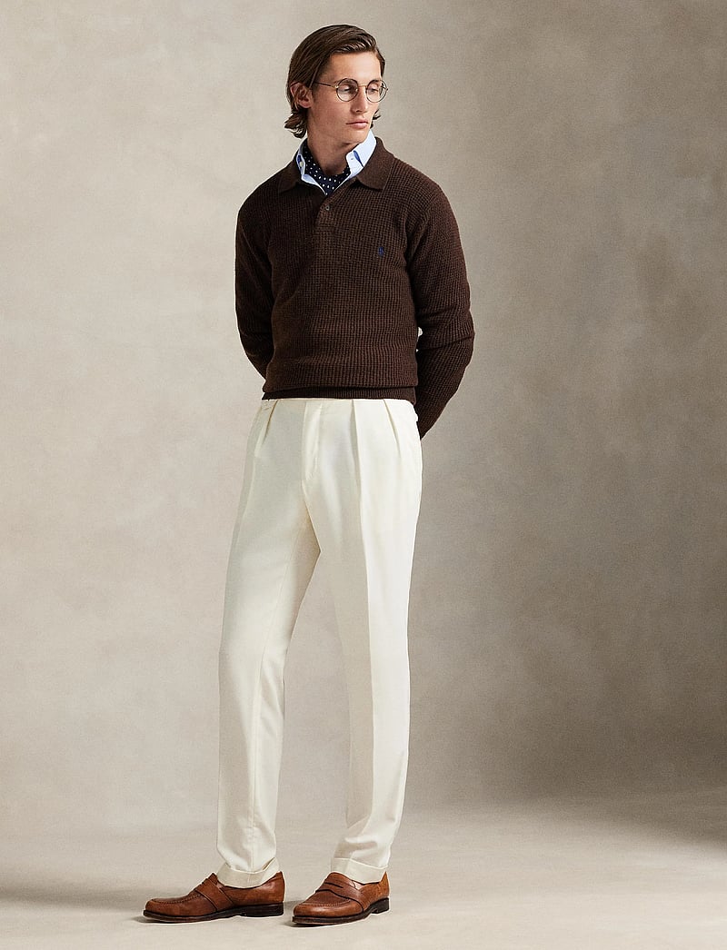 Polo Ralph Lauren - Textured Wool-Cotton Polo-Collar Sweater - langärmelige gestrickte polohemden - cacao brown heath - 0