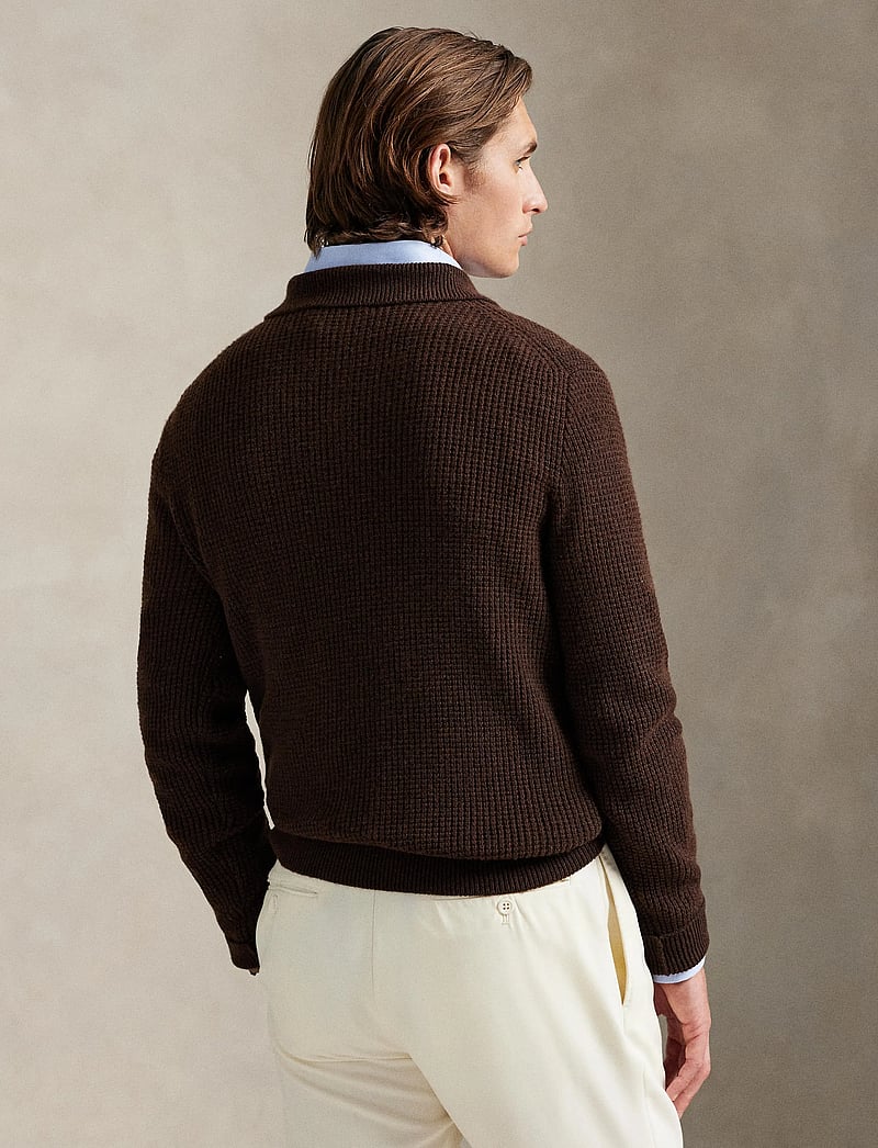 Polo Ralph Lauren - Textured Wool-Cotton Polo-Collar Sweater - langärmelige gestrickte polohemden - cacao brown heath - 3
