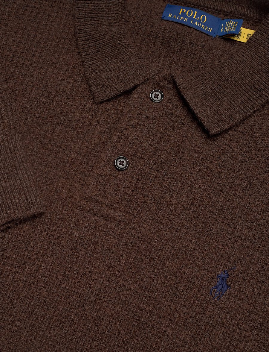 Polo Ralph Lauren - Textured Wool-Cotton Polo-Collar Sweater - langärmelige gestrickte polohemden - cacao brown heath - 4