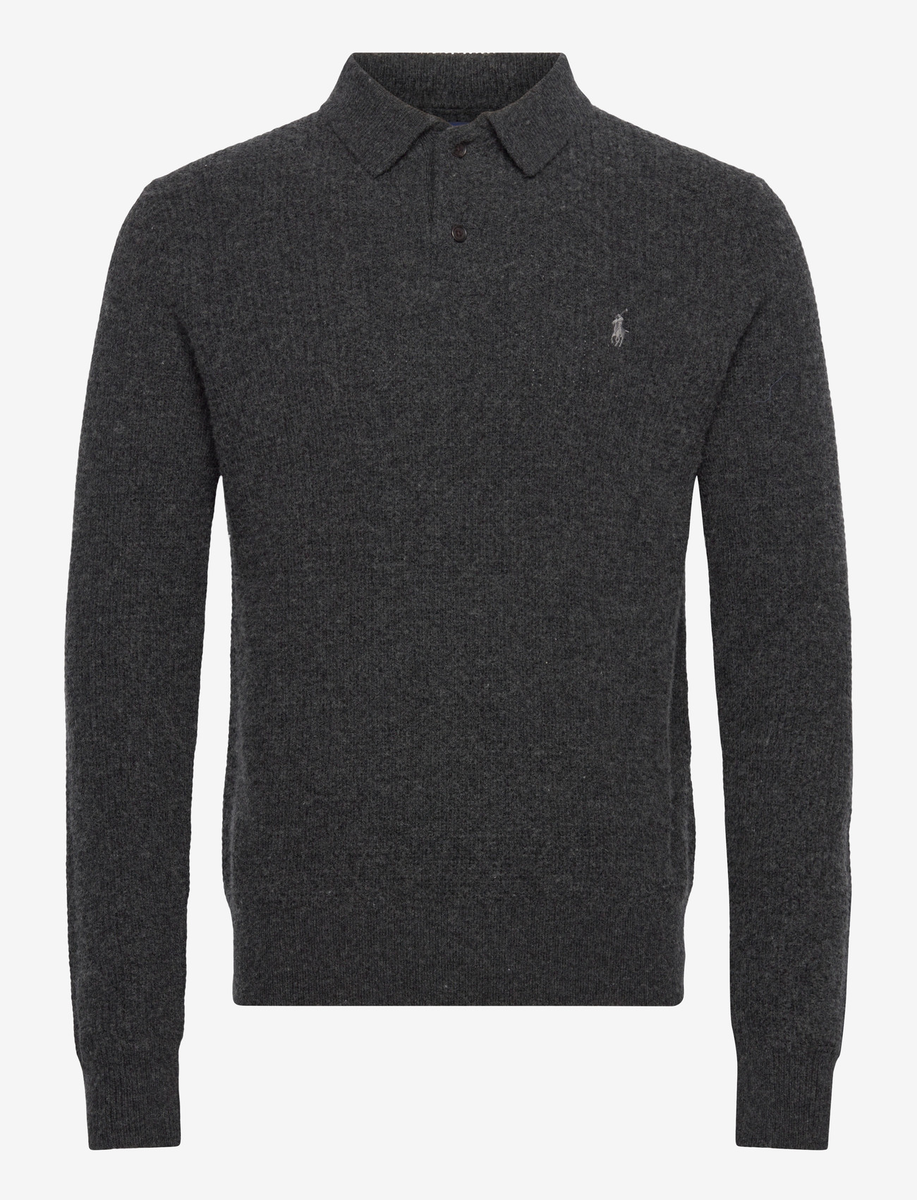 Polo Ralph Lauren - Textured Wool-Cotton Polo-Collar Sweater - stickade pikéer - dark granite heat - 0