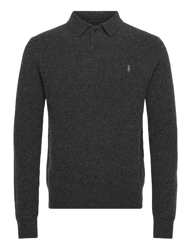 Polo Ralph Lauren - Textured Wool-Cotton Polo-Collar Sweater - stickade pikéer - dark granite heat - 0