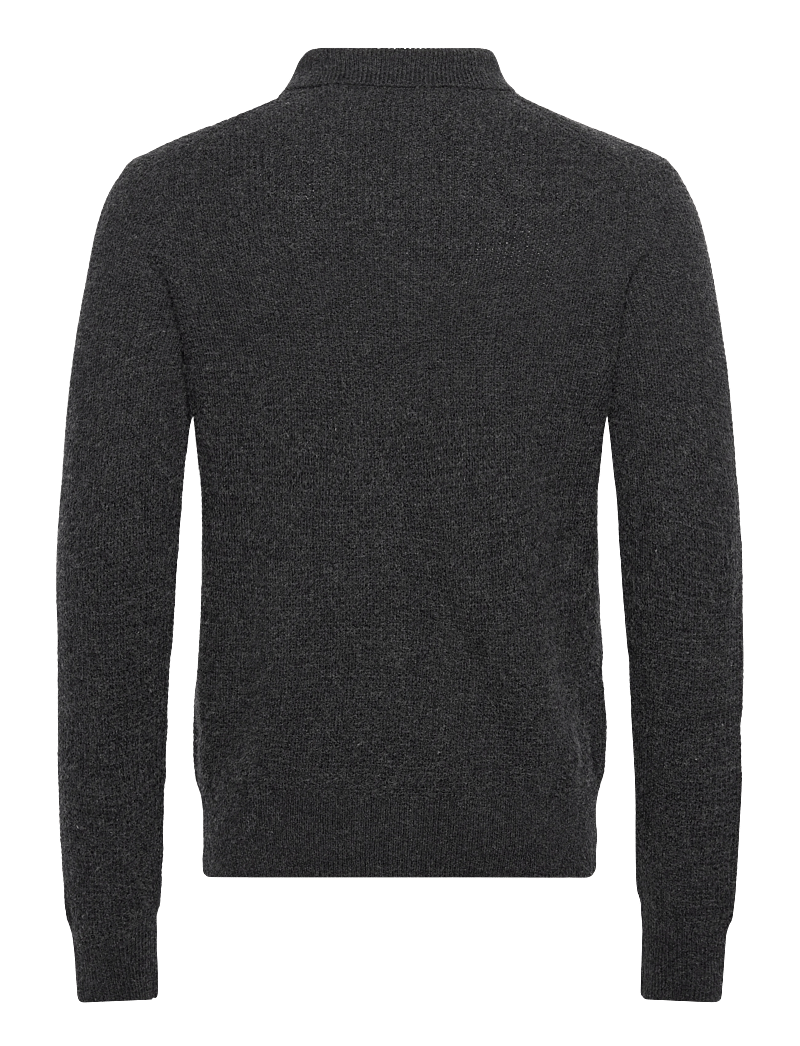 Polo Ralph Lauren - Textured Wool-Cotton Polo-Collar Sweater - stickade pikéer - dark granite heat - 1