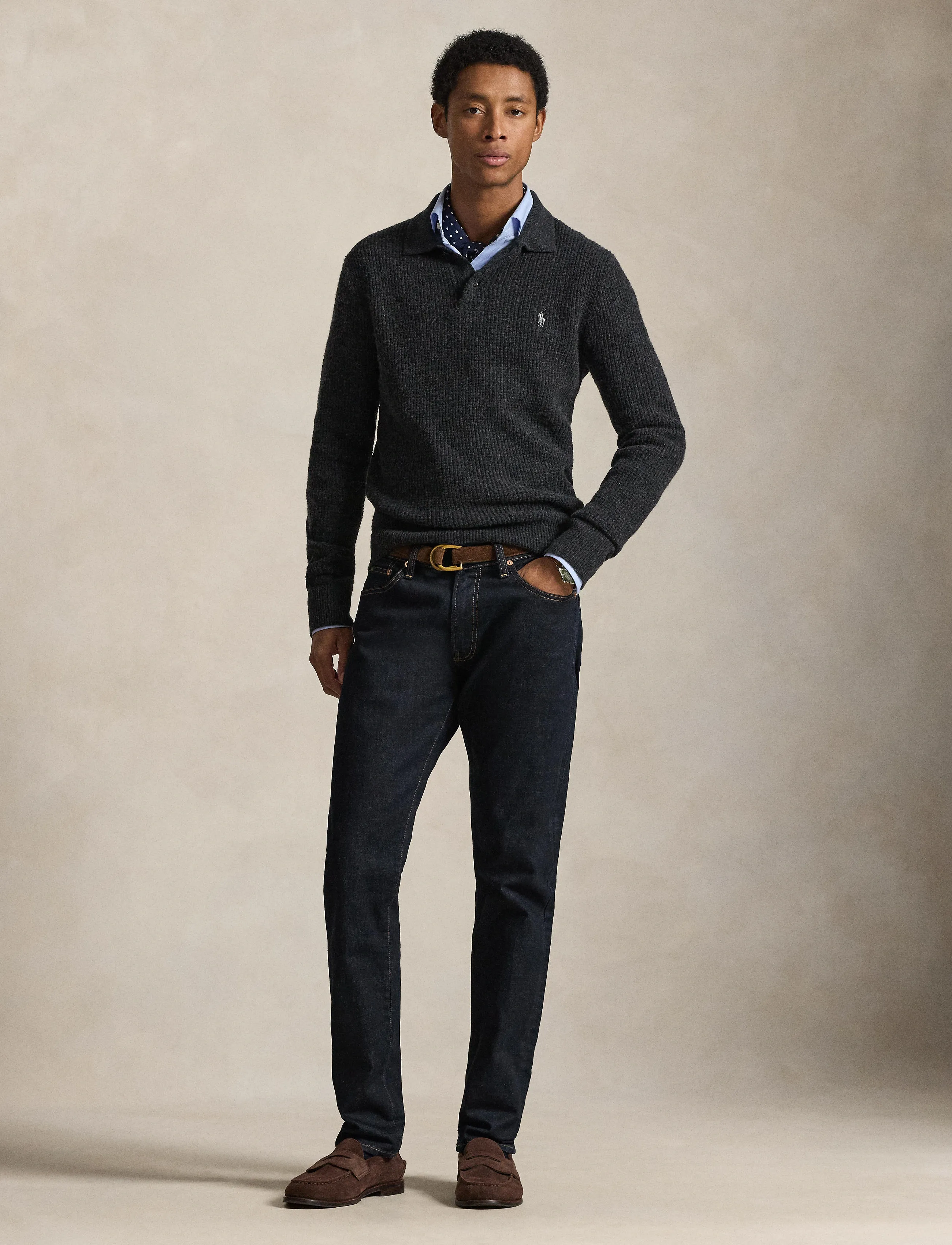 Polo Ralph Lauren Cotton Wool-Lsl-Plo, XL, Knitwear, Grau - Long Sleeve Knitted Polos, Männerswear