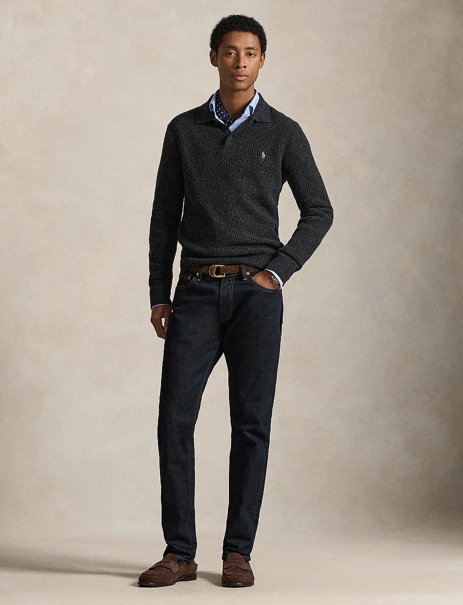 Polo Ralph Lauren - COTTON WOOL-LSL-PLO - langärmelige gestrickte polohemden - dark granite heat - 0