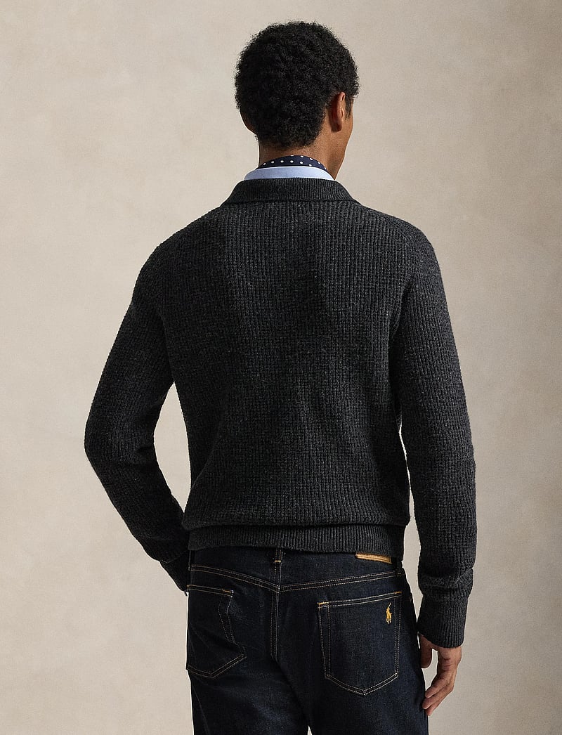 Polo Ralph Lauren - Textured Wool-Cotton Polo-Collar Sweater - langärmelige gestrickte polohemden - dark granite heat - 3
