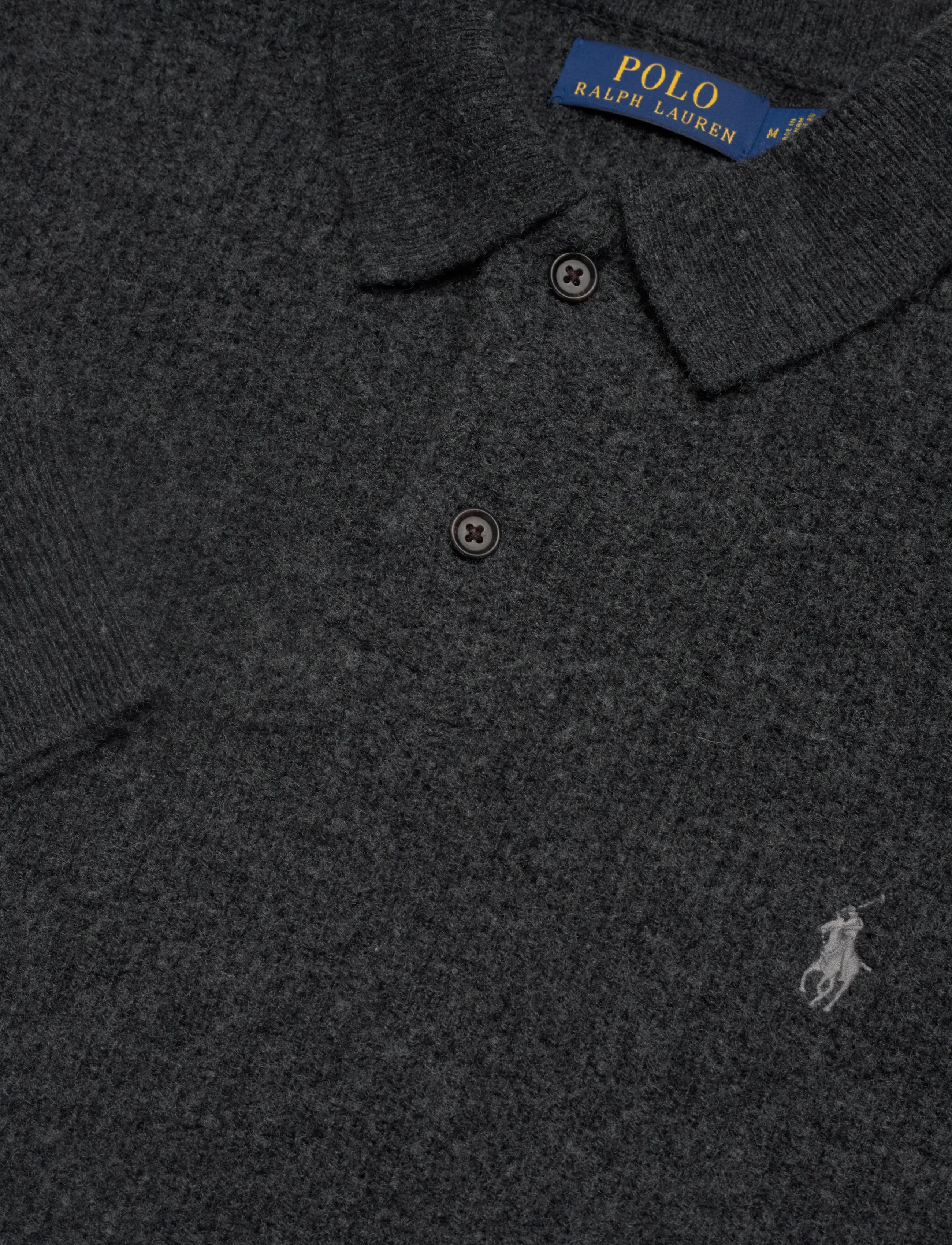 Polo Ralph Lauren - Textured Wool-Cotton Polo-Collar Sweater - poloer i strik med lange ærmer - dark granite heat - 4