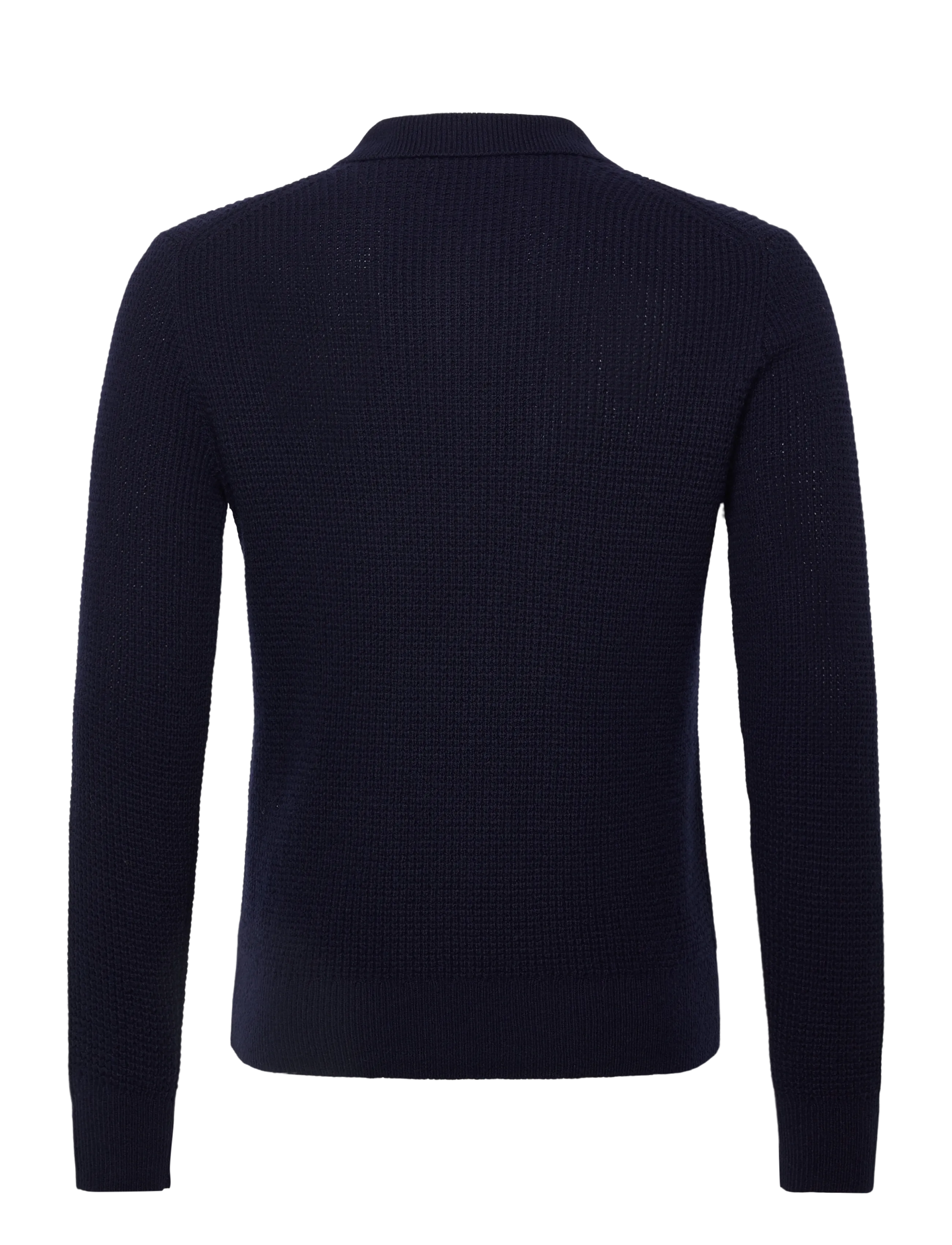Polo Ralph Lauren - Textured Wool-Cotton Polo-Collar Sweater - polos en tricot à manches longues - hunter navy - 2