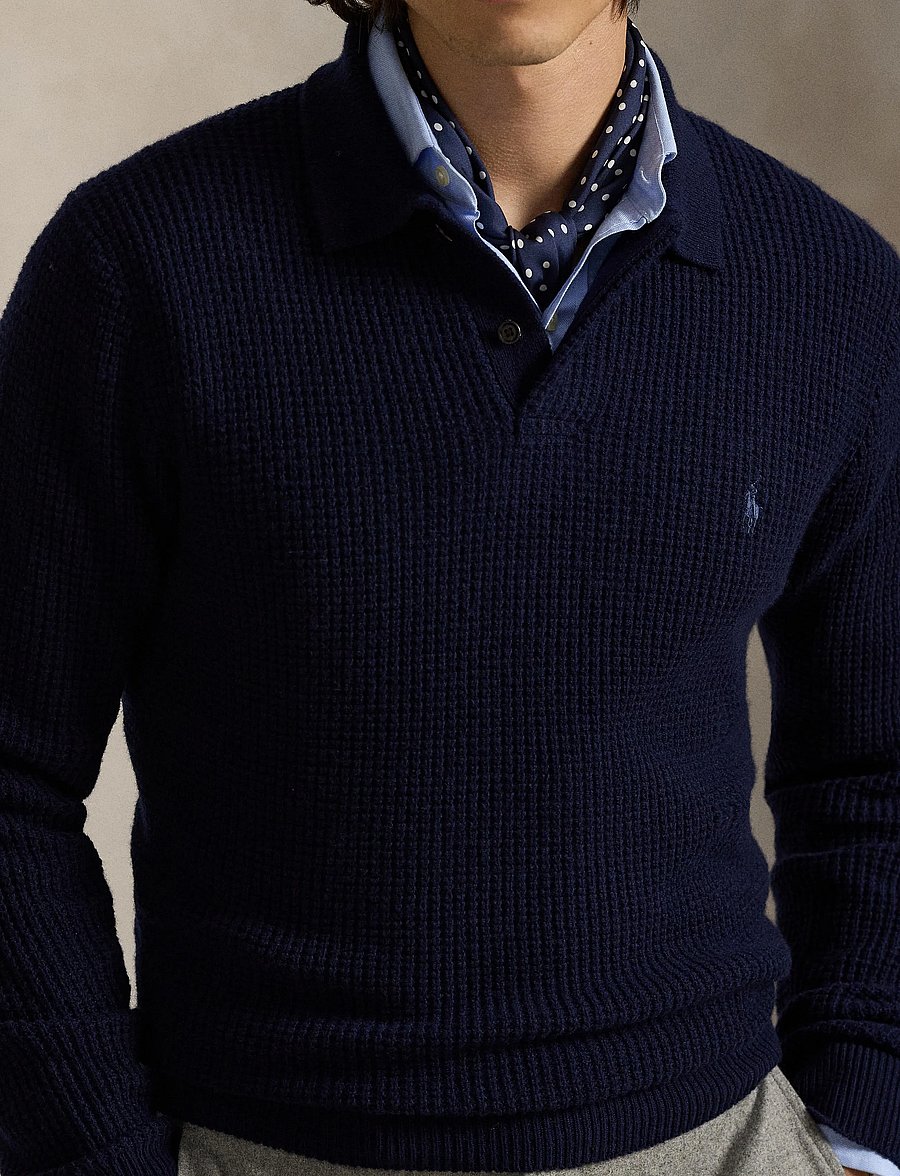 Polo Ralph Lauren - COTTON WOOL-LSL-PLO - langärmelige strick-polohemden - hunter navy - 4