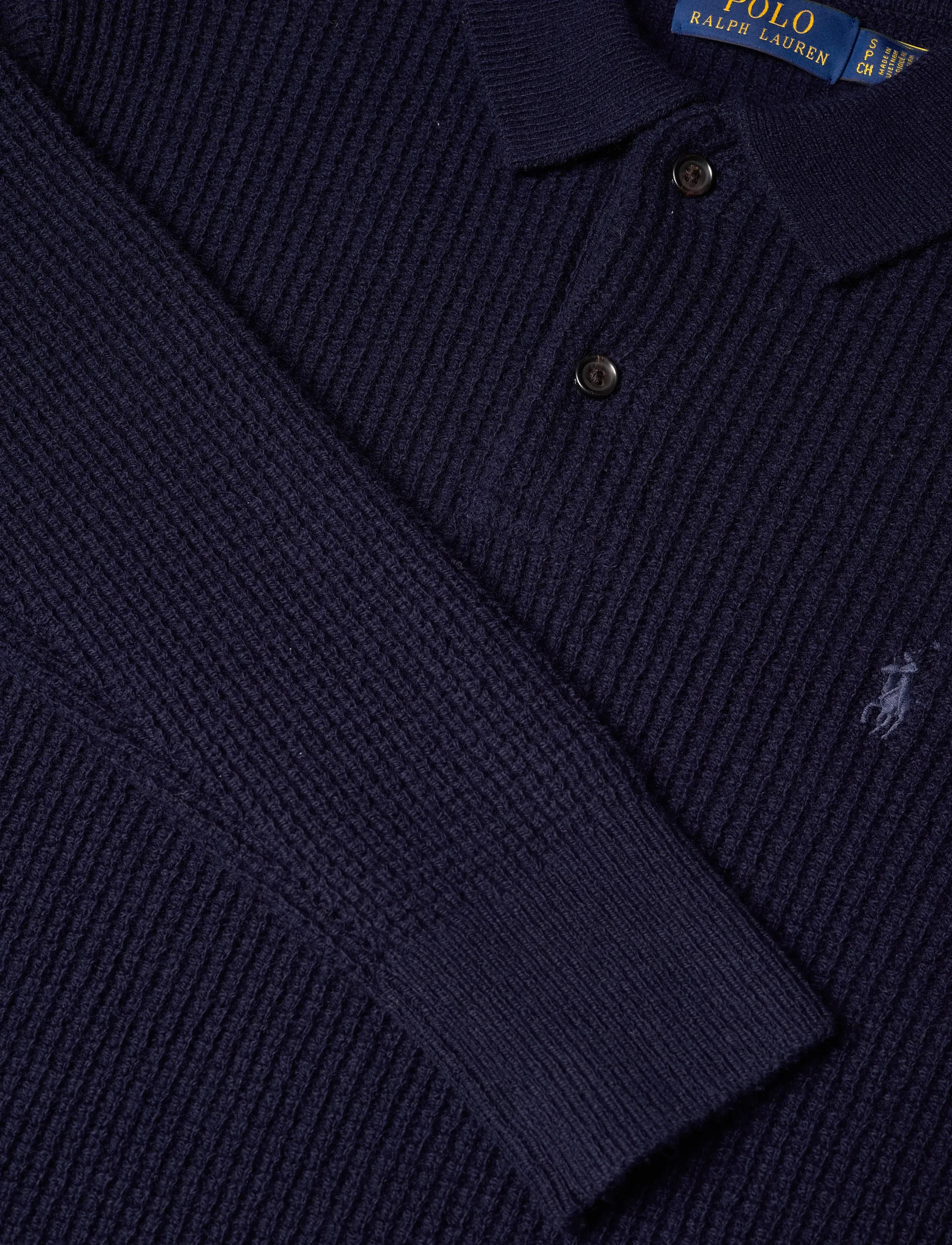Polo Ralph Lauren - Textured Wool-Cotton Polo-Collar Sweater - polos en tricot à manches longues - hunter navy - 5